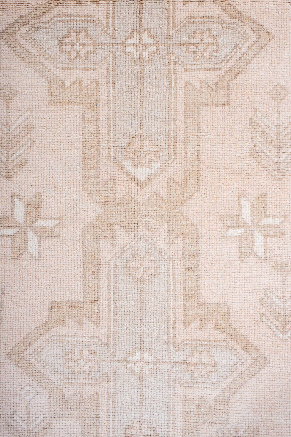 3' x 6' one-of-a-kind handmade antique Anatolian small size rug. Color palette: ivory, beige, blush, taupe, sand, pink, gray
