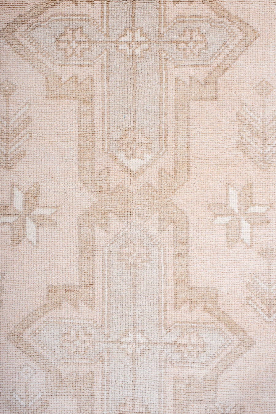 3' x 6' one-of-a-kind handmade antique Anatolian small size rug. Color palette: ivory, beige, blush, taupe, sand, pink, gray