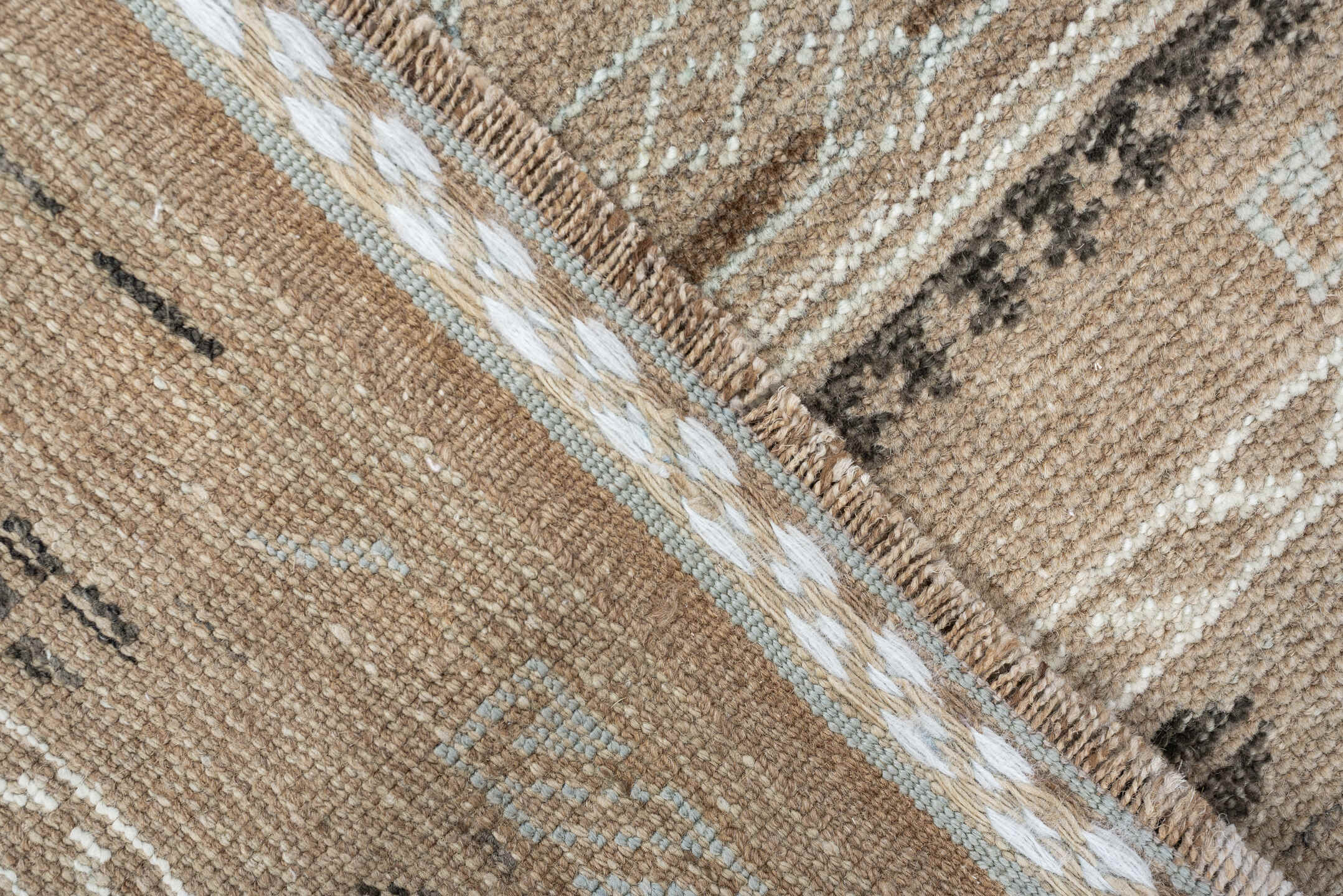 2' x 3' one-of-a-kind handmade antique Belouch small size rug. Color palette: camel, ivory, pale blue, charcoal, taupe