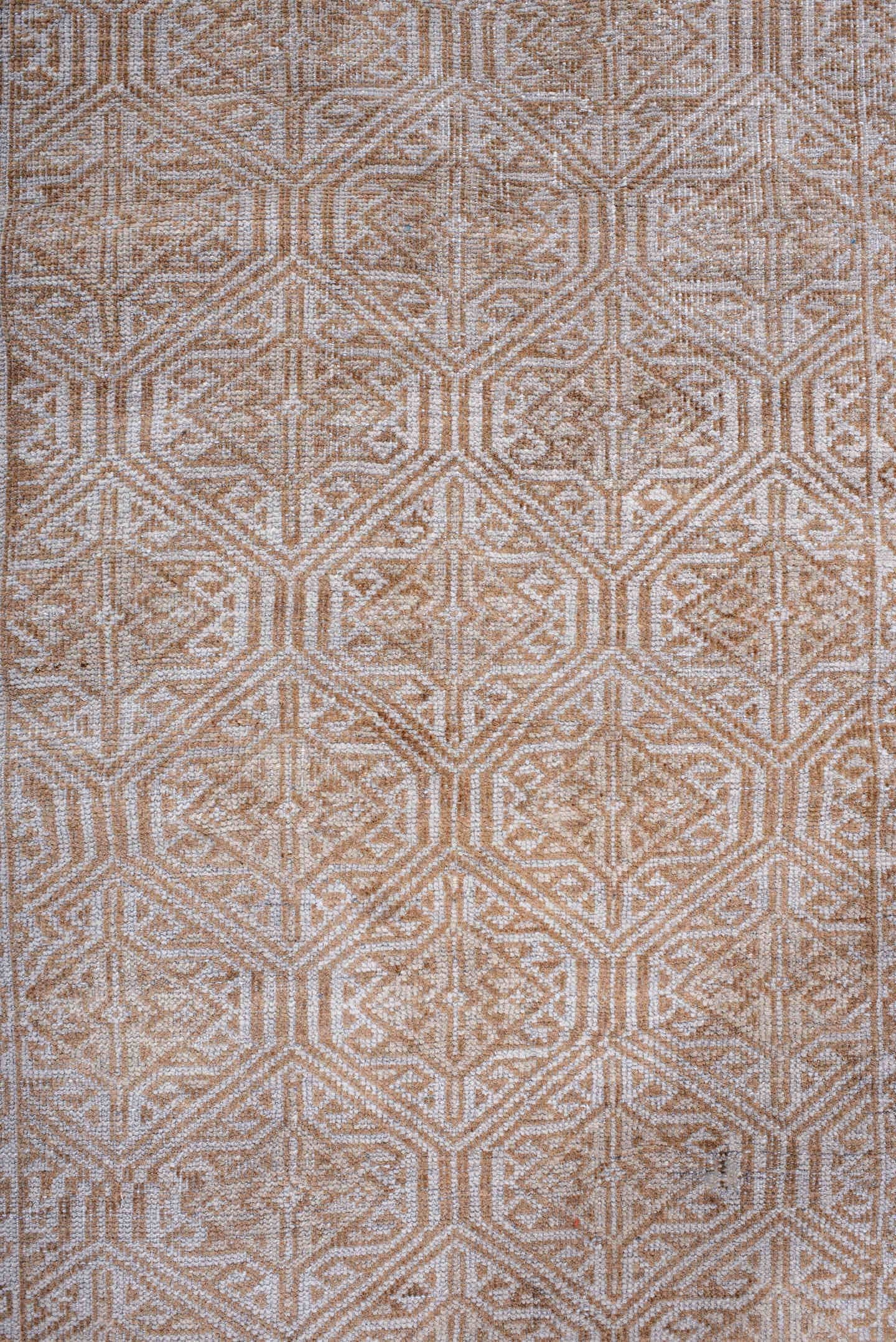 3' x 7' one-of-a-kind handmade antique Belouch rug. Color palette: ivory, camel, tan, taupe, beige, gray
