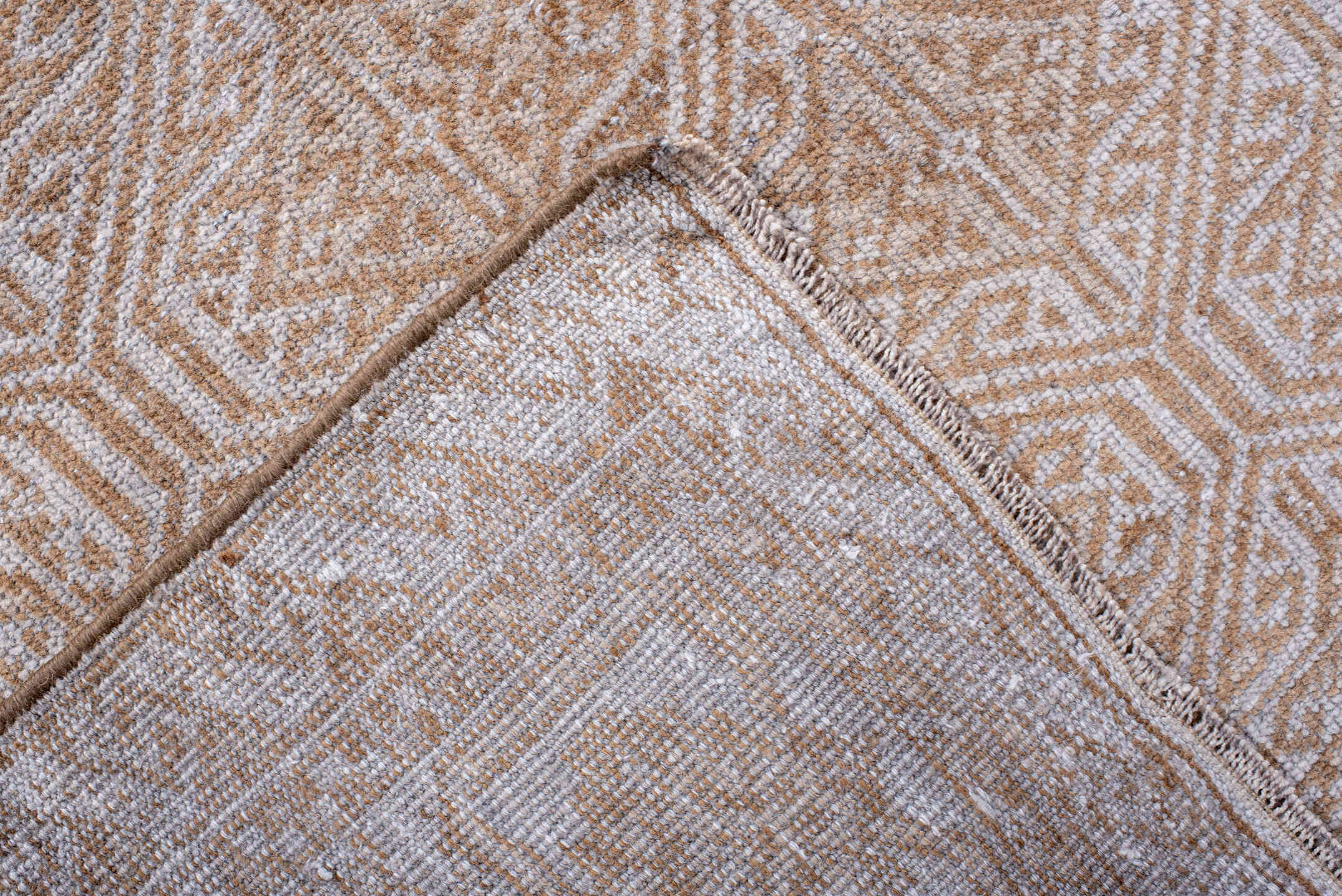 3' x 7' one-of-a-kind handmade vintage Belouch rug. Color palette: brown, gainsboro, gray, light gray, off-white, pink