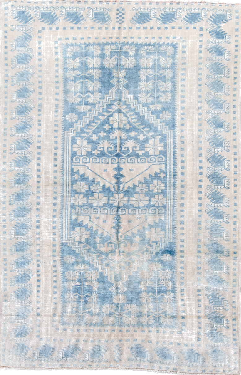 3' x 5' one-of-a-kind handmade vintage Anatolian small size rug. Color palette: dark gray, gainsboro, gray, light blue