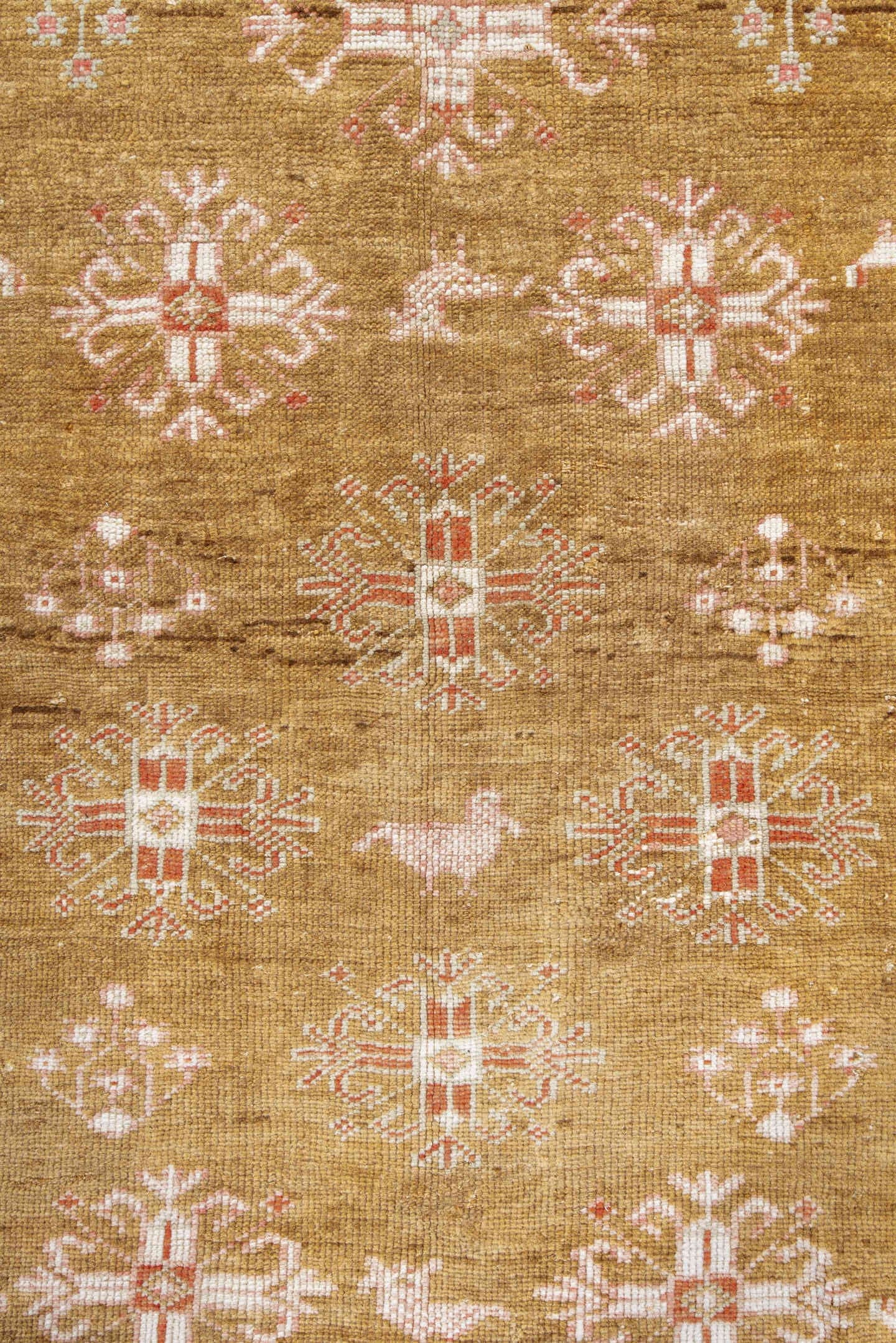 4' x 6' one-of-a-kind handmade antique Anatolian rug. Color palette: camel, ivory, terra cotta, olive, brown, rose, beige