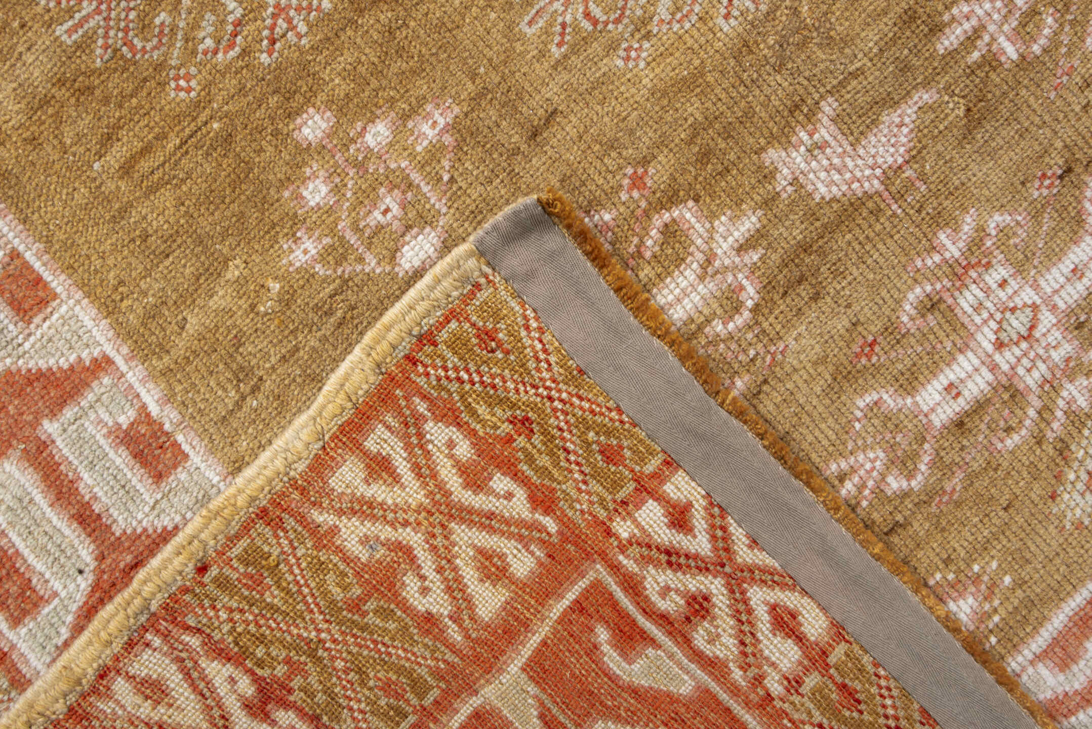 4' x 6' one-of-a-kind handmade antique Anatolian rug. Color palette: camel, ivory, terra cotta, olive, brown, rose, beige