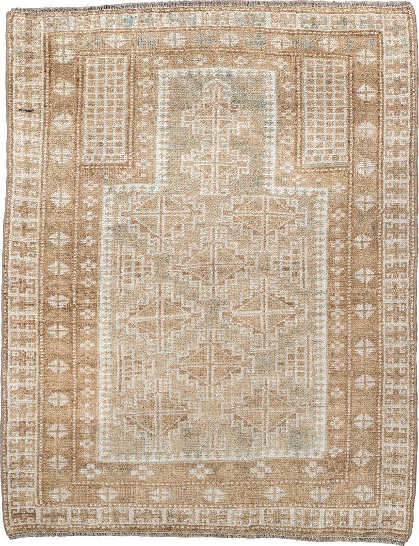 2' x 3' one-of-a-kind handmade vintage Belouch small size rug. Color palette: antiquewhite, brown, gainsboro, gray