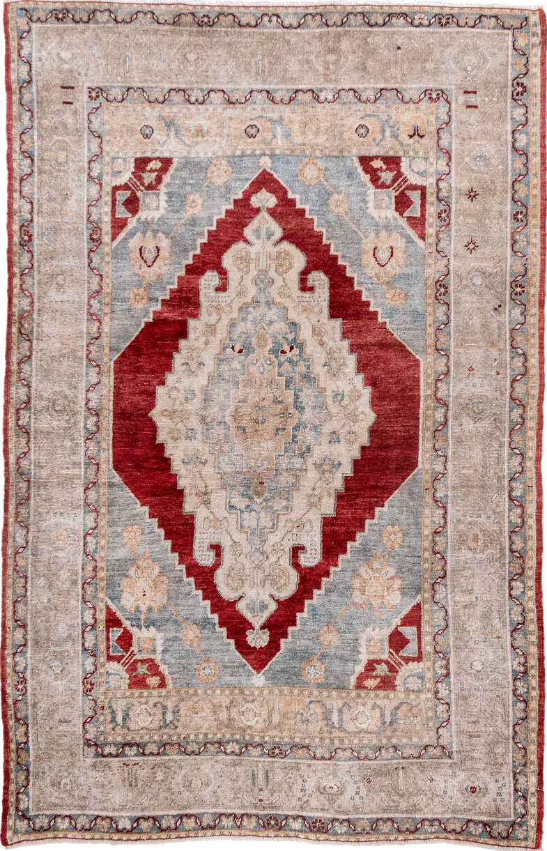 3' x 5' one-of-a-kind handmade vintage Anatolian small size rug. Color palette: brown, dim gray, gray, indian red
