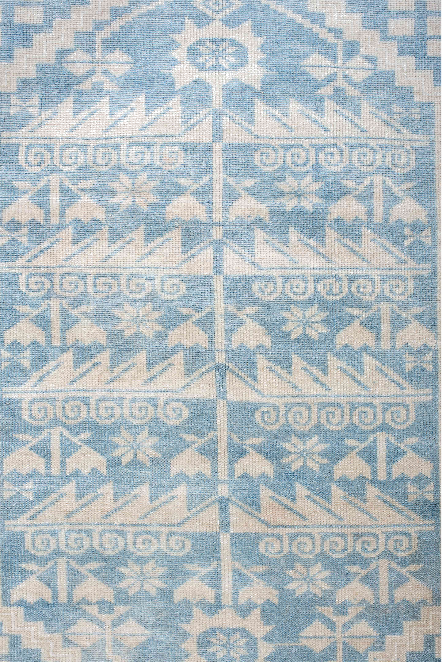 3' x 6' one-of-a-kind handmade vintage Anatolian small size rug. Color palette: blue, dark gray, gainsboro, gray, light blue
