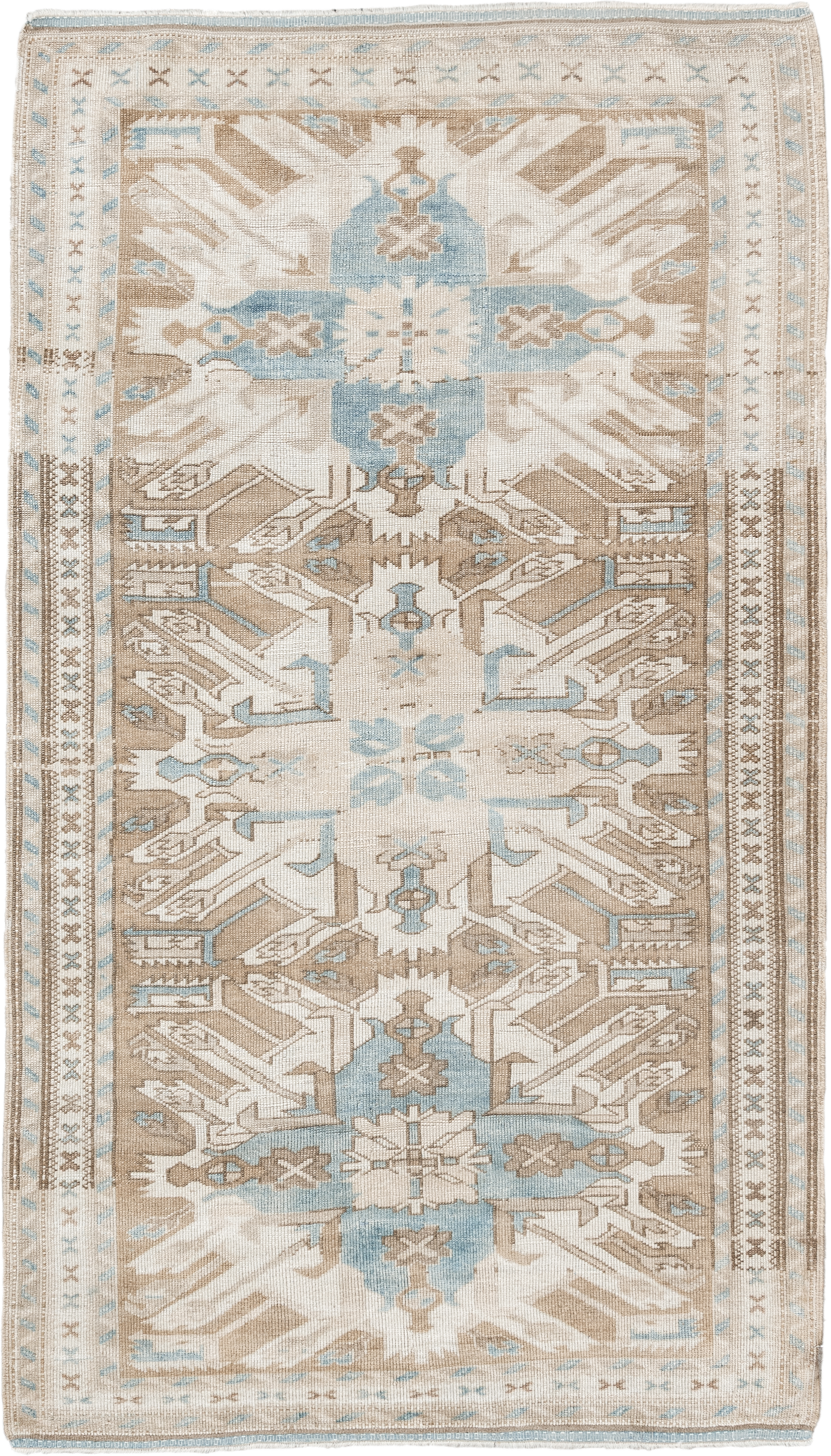3' x 6' one-of-a-kind handmade vintage Anatolian small size rug. Color palette: ivory, taupe, pale_blue, beige, gray