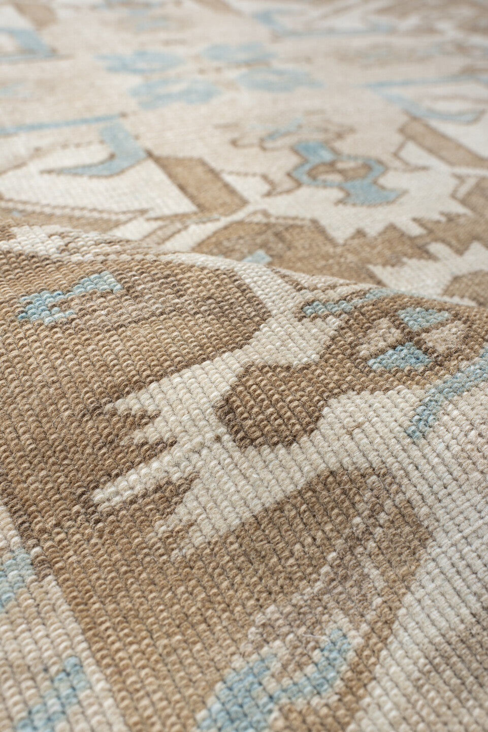 3' x 6' one-of-a-kind handmade vintage Anatolian small size rug. Color palette: ivory, taupe, pale_blue, beige, gray