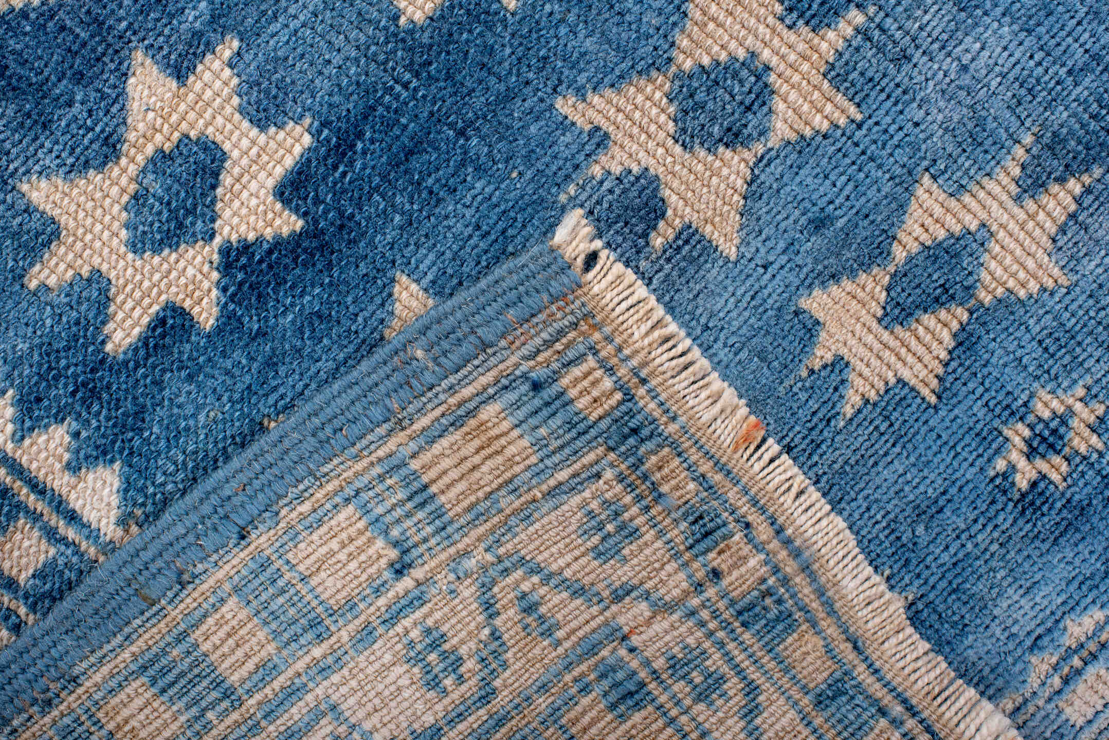 3' x 4' one-of-a-kind handmade vintage Anatol small size rug. Color palette: antiquewhite, blue, brown, dark gray, dim gray