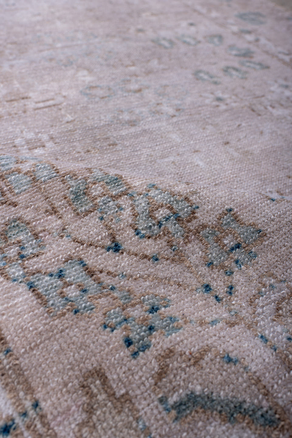 3' x 6' one-of-a-kind handmade antique Hamadan rug. Color palette: blush, ivory, pale blue, taupe, beige, pink, light blue