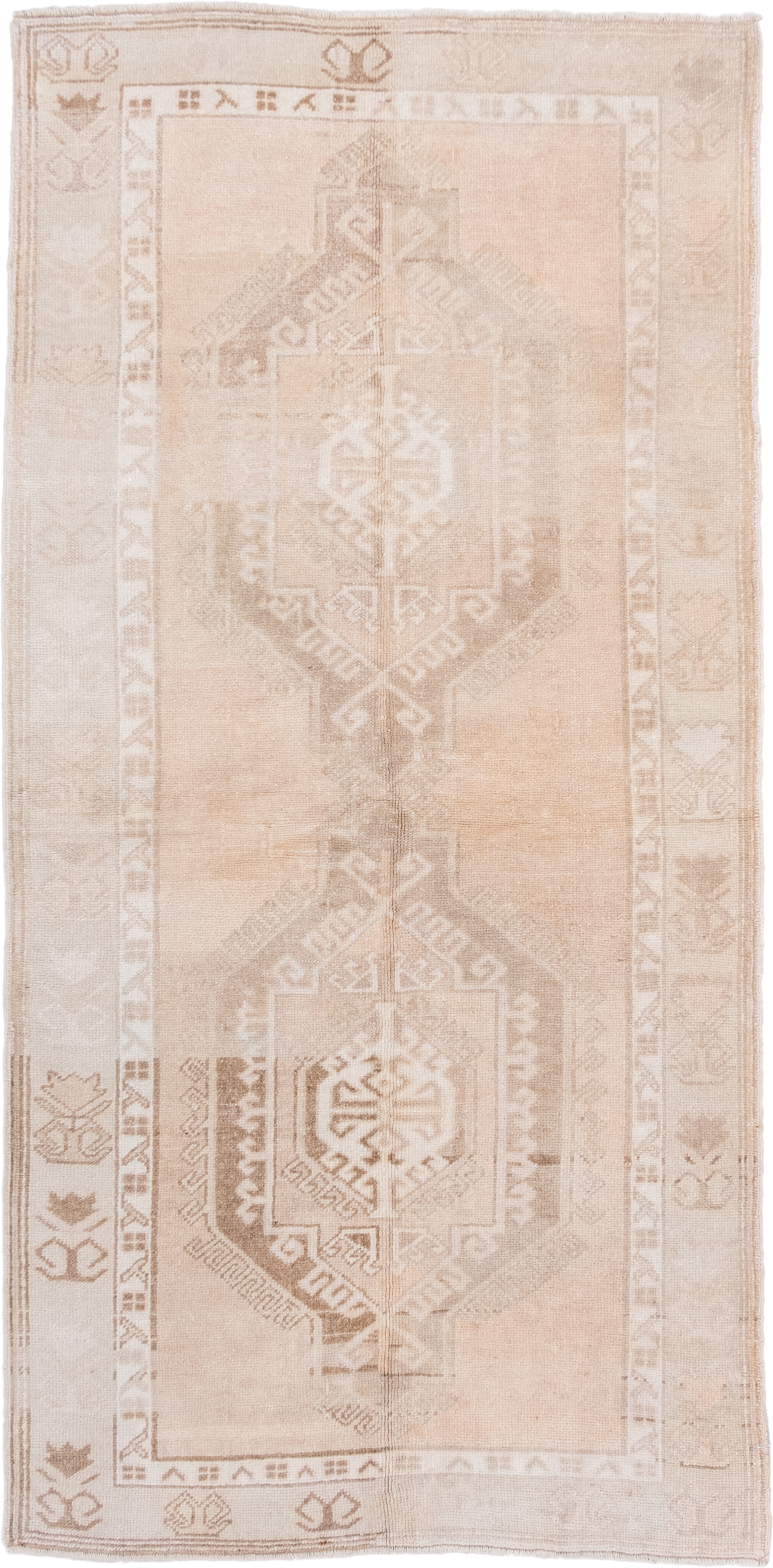 3' x 6' one-of-a-kind handmade antique Anatolian runner rug. Color palette: beige, blush, ivory, taupe, sand, pink, gray