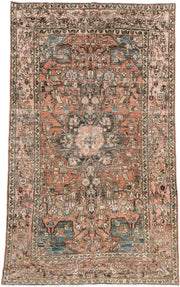 4' x 6' one-of-a-kind handmade vintage Baktiary small size rug. Color palette: terra cotta, blush, ivory, charcoal