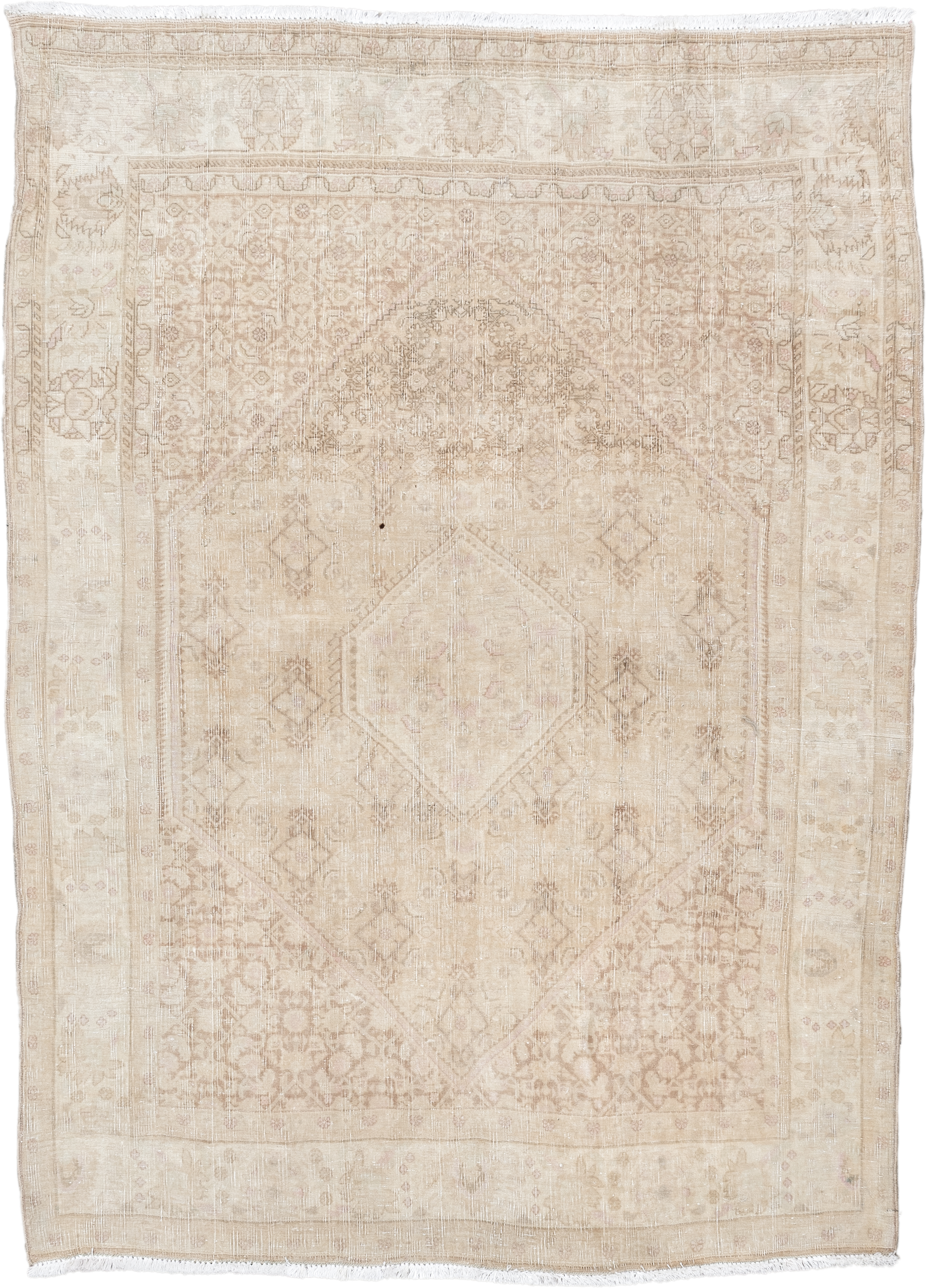 3' x 5' one-of-a-kind handmade vintage Bidjar small size rug. Color palette: ivory, beige, cream, taupe, sand, blush, gray