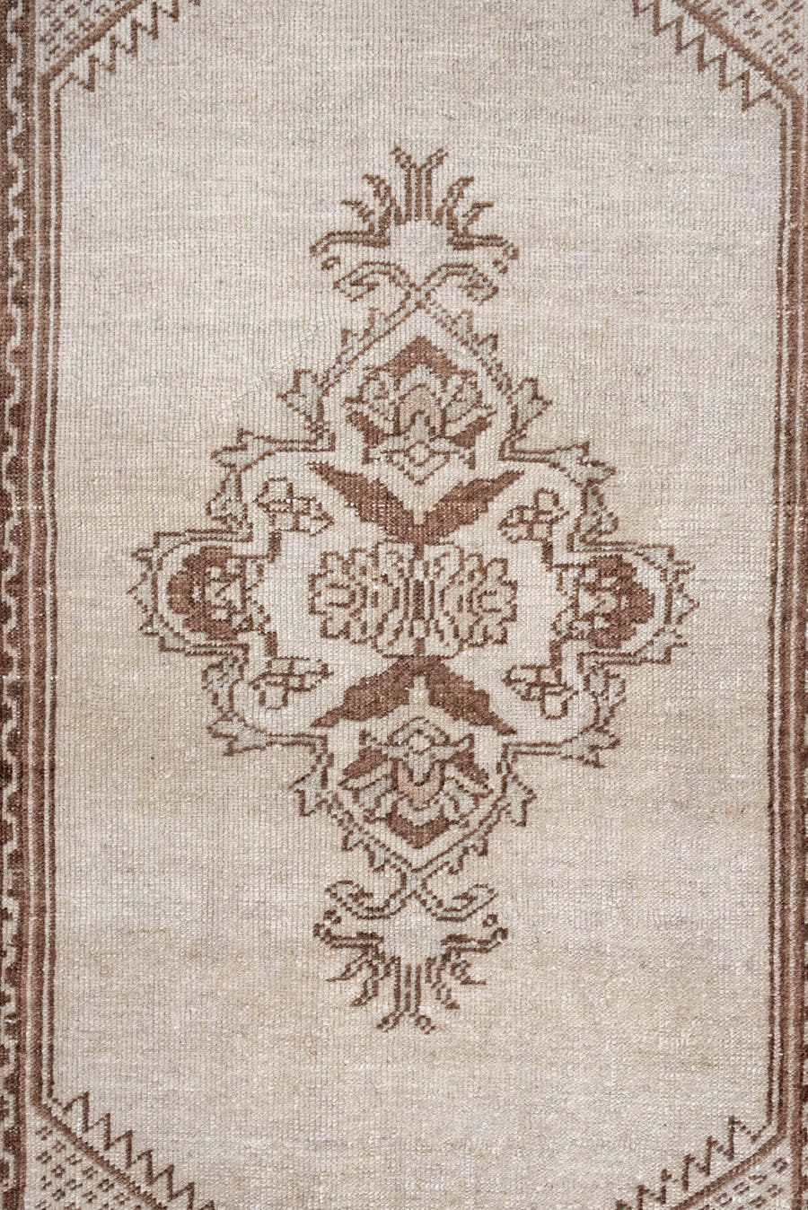 3' x 5' one-of-a-kind handmade antique Anatolian small size rug. Color palette: ivory, camel, taupe, beige, gray