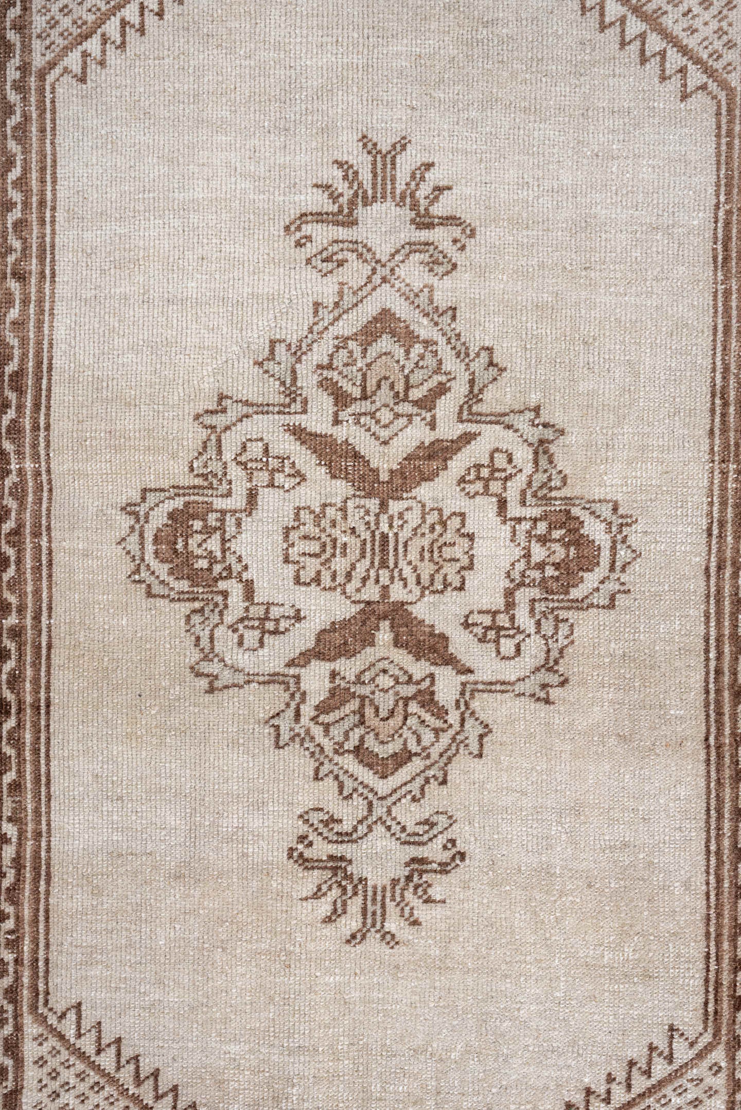 3' x 5' one-of-a-kind handmade antique Anatolian small size rug. Color palette: ivory, camel, taupe, beige, gray