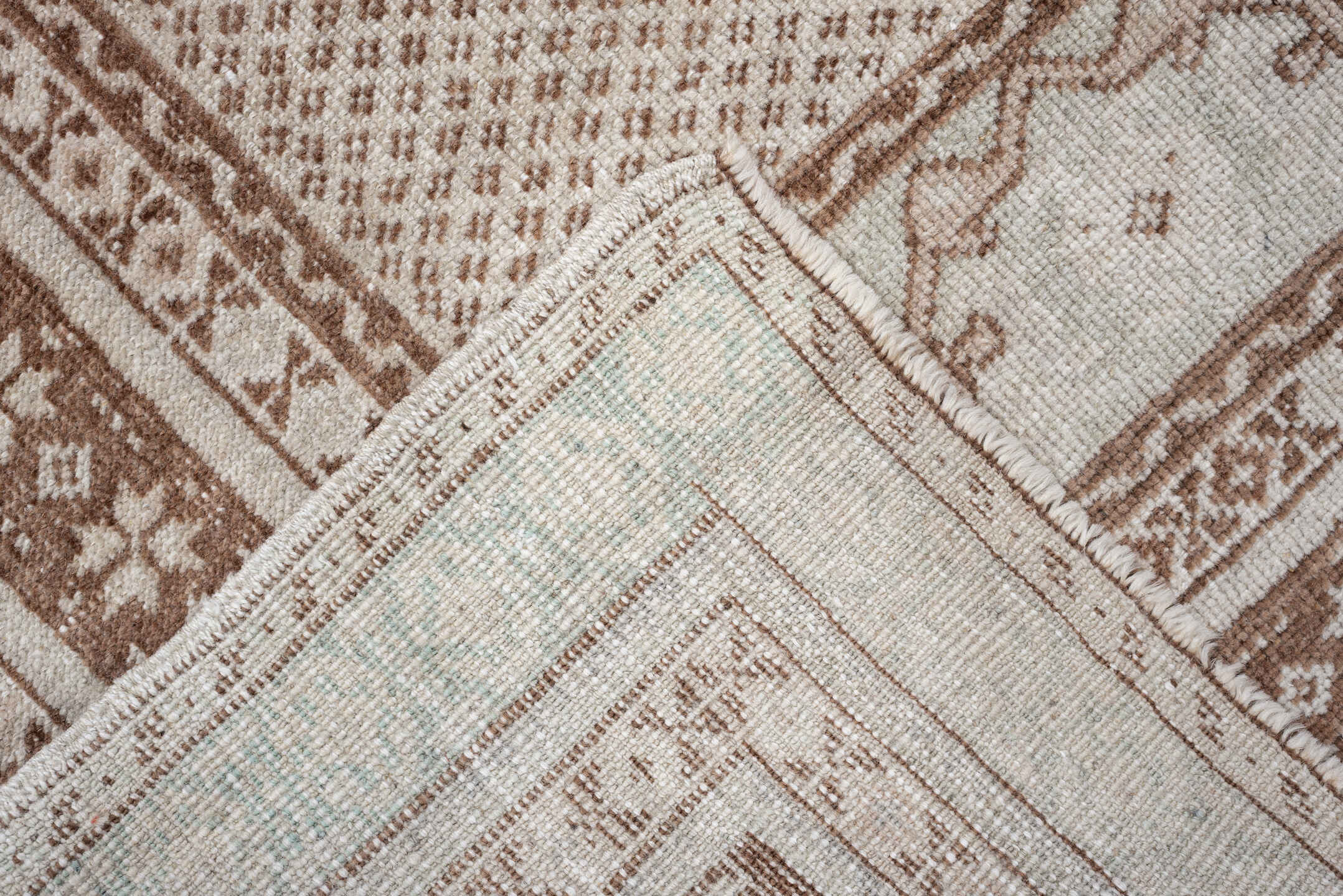 3' x 5' one-of-a-kind handmade antique Anatolian small size rug. Color palette: ivory, camel, taupe, beige, gray