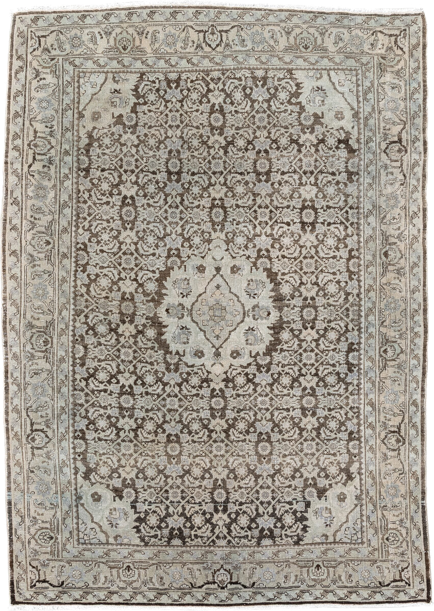 3' x 5' one-of-a-kind handmade antique Bidjar small size rug. Color palette: ivory, taupe, brown, slate, beige, charcoal