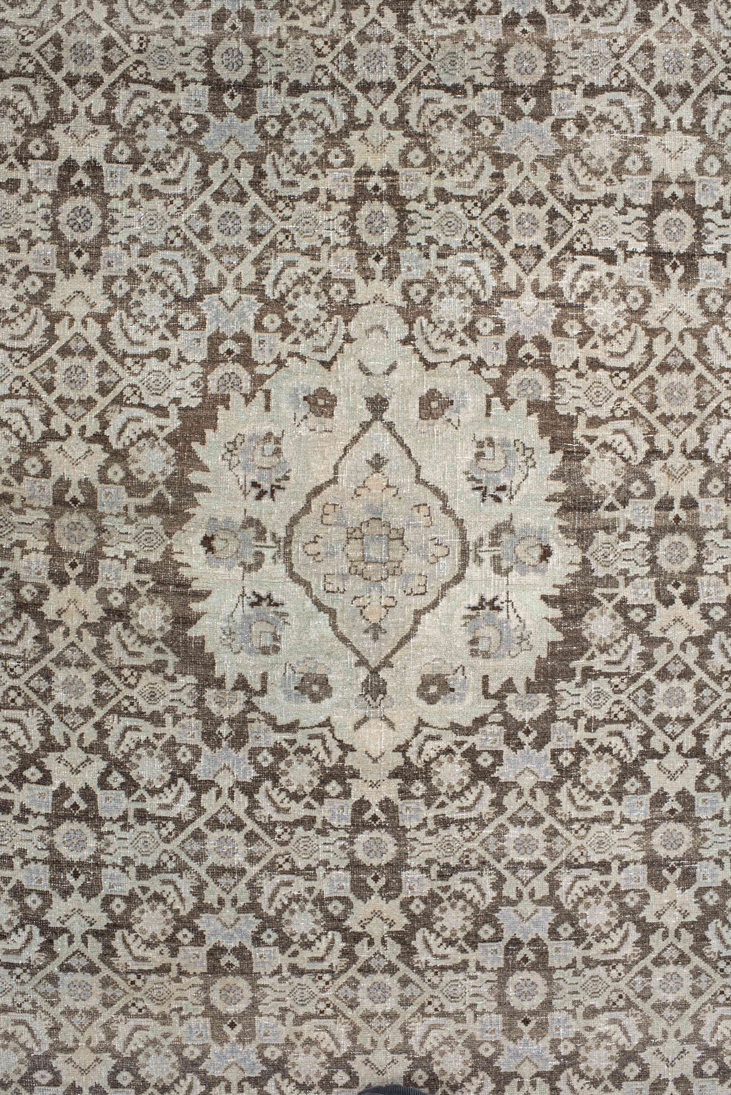 3' x 5' one-of-a-kind handmade antique Bidjar small size rug. Color palette: ivory, taupe, brown, slate, beige, charcoal