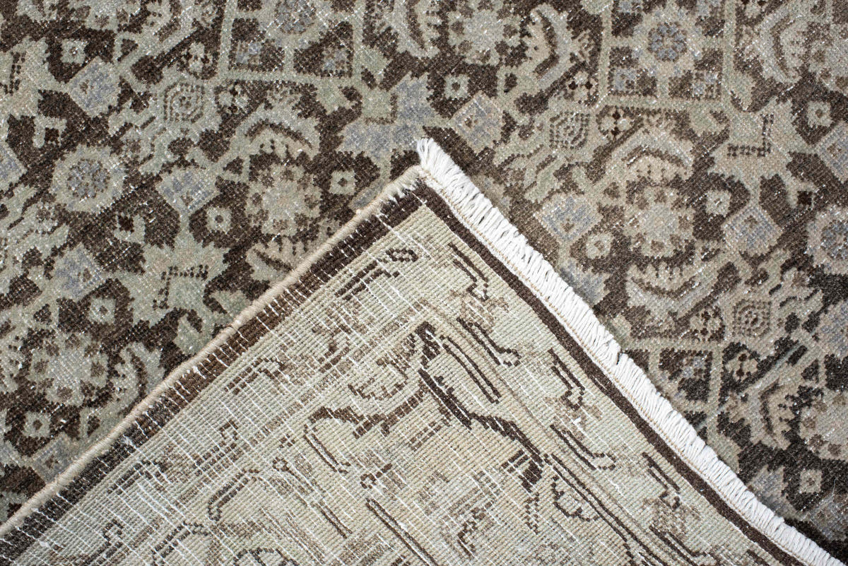 3' x 5' one-of-a-kind handmade antique Bidjar small size rug. Color palette: ivory, taupe, brown, slate, beige, charcoal