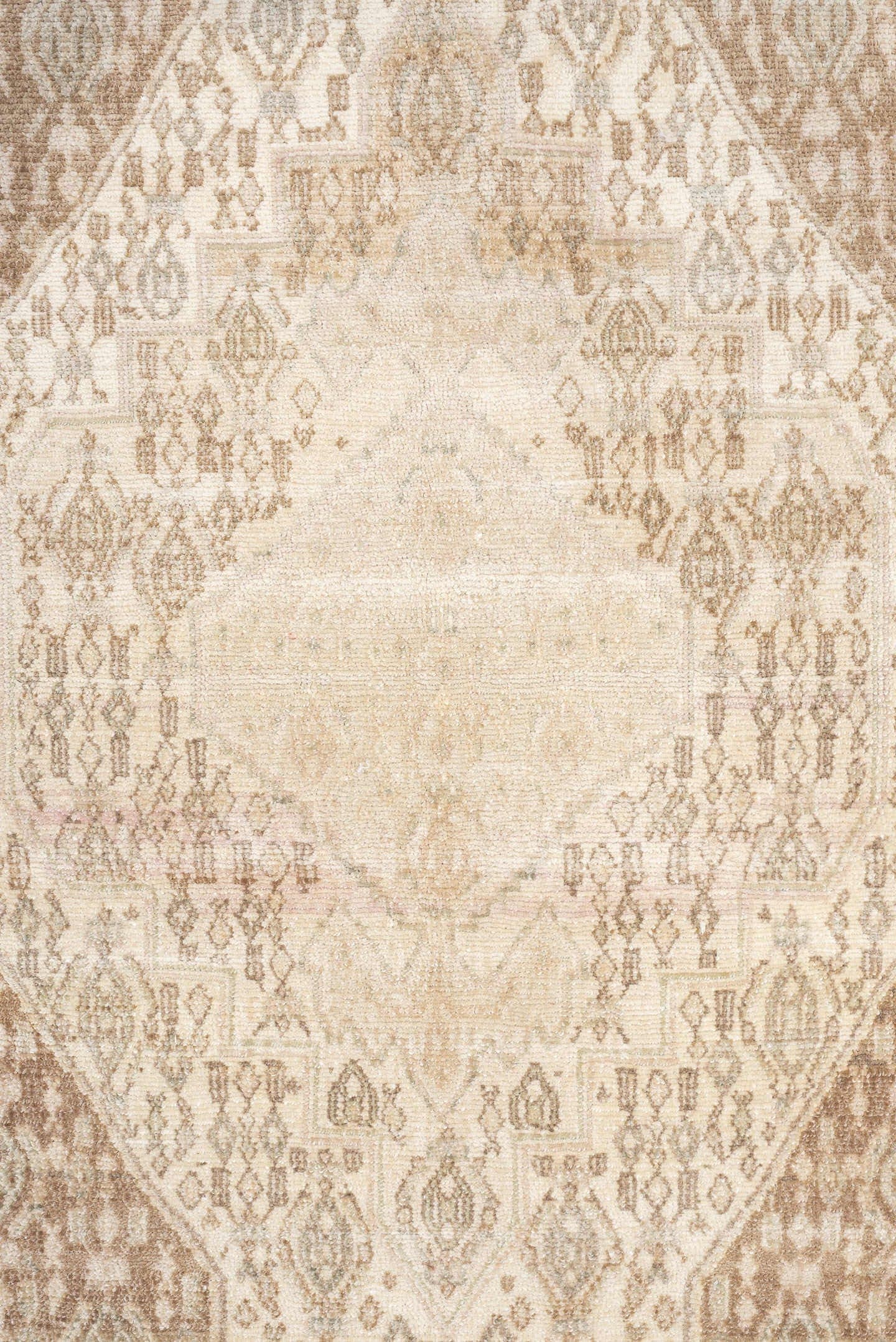 4' x 5' one-of-a-kind handmade antique Senne small size rug. Color palette: ivory, taupe, camel, sand, beige, light brown