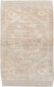 3' x 5' one-of-a-kind handmade antique Anatolian small size rug. Color palette: ivory, sand, taupe, beige, camel, light gray