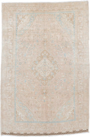 3' x 5' one-of-a-kind handmade antique Sarouk small size rug. Color palette: beige, blush, ivory, pale blue, taupe, camel