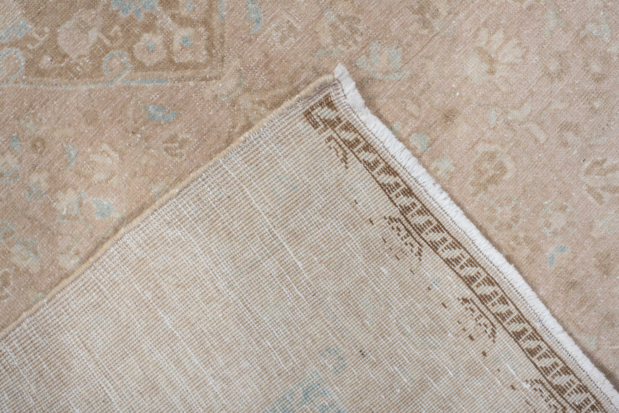 3' x 5' one-of-a-kind handmade antique Sarouk small size rug. Color palette: beige, blush, ivory, pale blue, taupe, camel