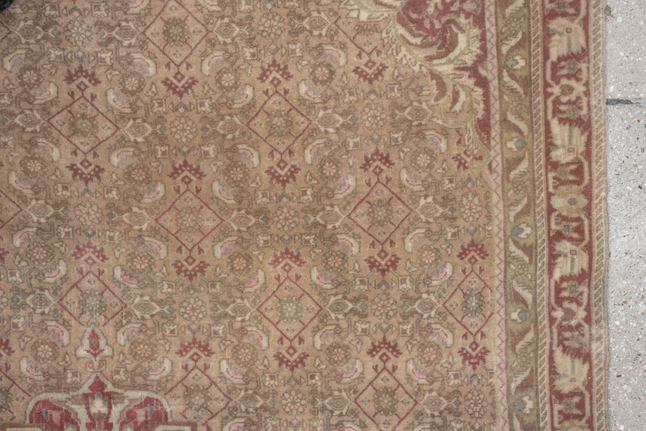 3' x 4' one-of-a-kind handmade antique Bidjar small size rug. Color palette: taupe, rose, ivory, sage, terra cotta, camel