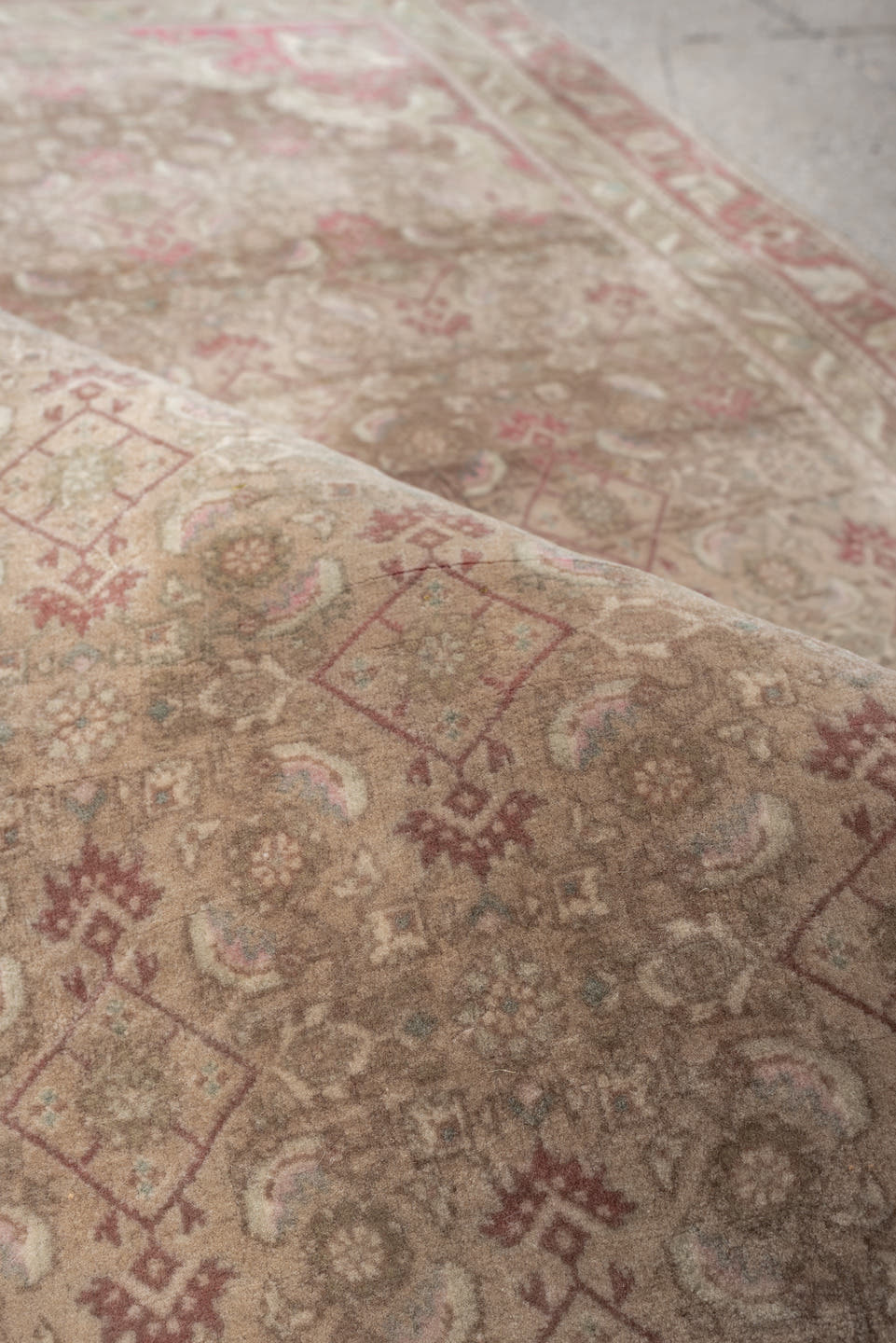 3' x 4' one-of-a-kind handmade antique Bidjar small size rug. Color palette: taupe, rose, ivory, sage, terra cotta, camel
