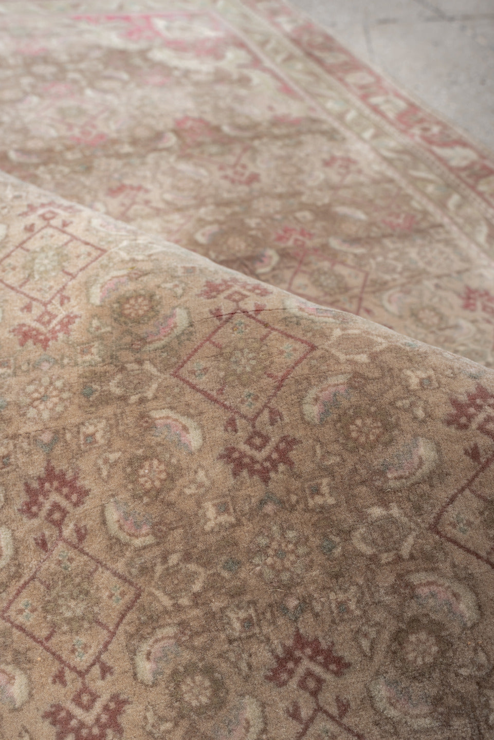 3' x 4' one-of-a-kind handmade antique Bidjar small size rug. Color palette: taupe, rose, ivory, sage, terra cotta, camel
