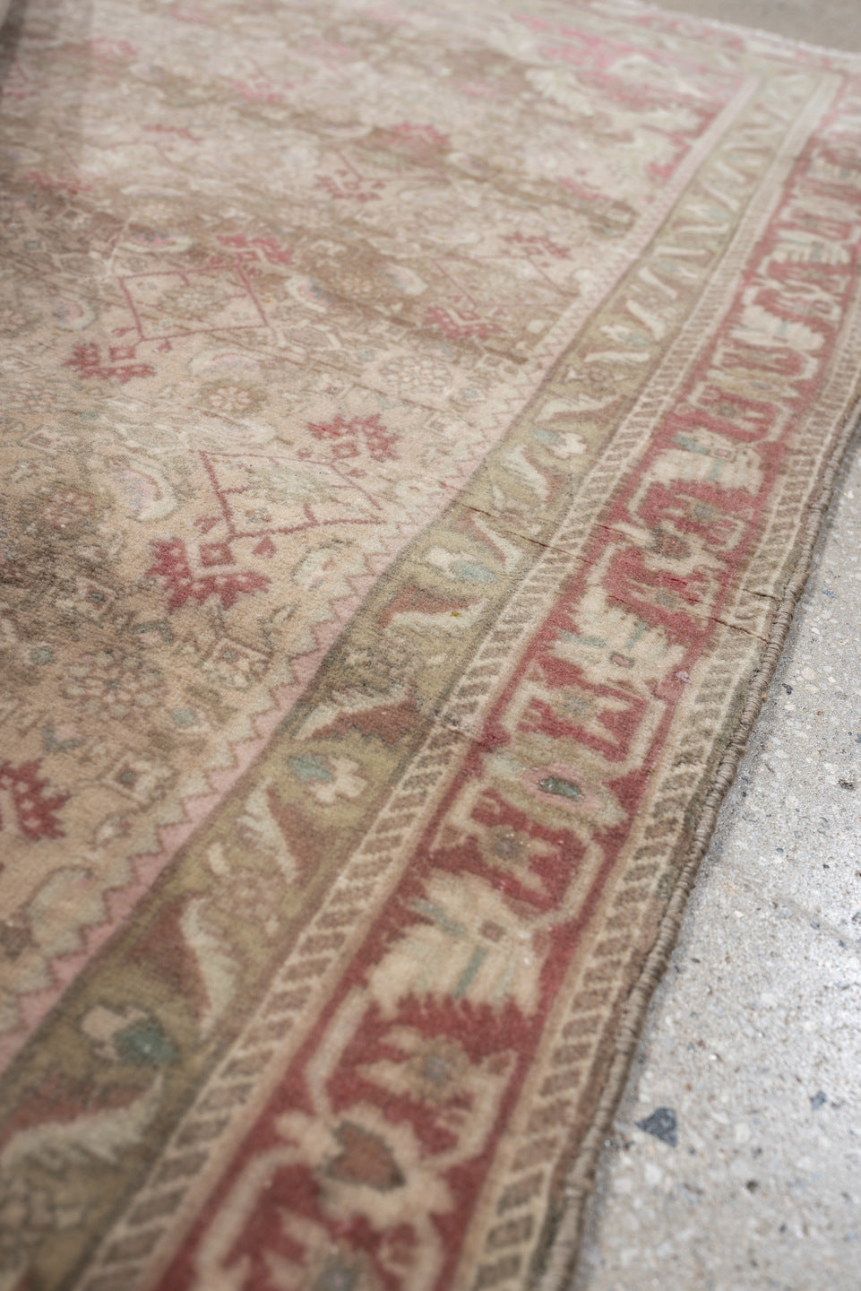 3' x 4' one-of-a-kind handmade antique Bidjar small size rug. Color palette: taupe, rose, ivory, sage, terra cotta, camel