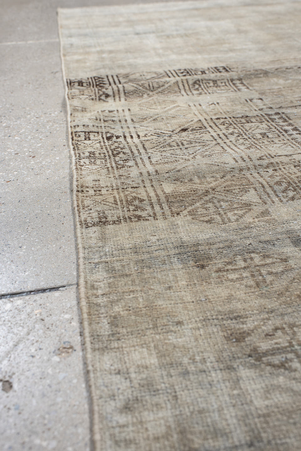 4' x 6' one-of-a-kind handmade antique Belouch small size rug. Color palette: ivory, taupe, beige, brown, greige, charcoal