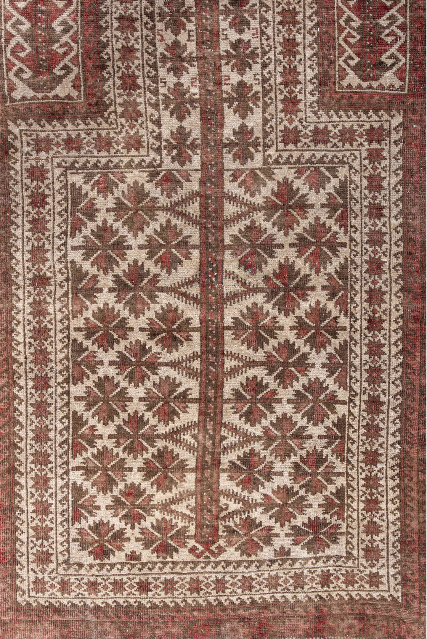 3' x 5' one-of-a-kind handmade vintage Belouch small size rug. Color palette: brown, gainsboro, gray, light gray, off-white