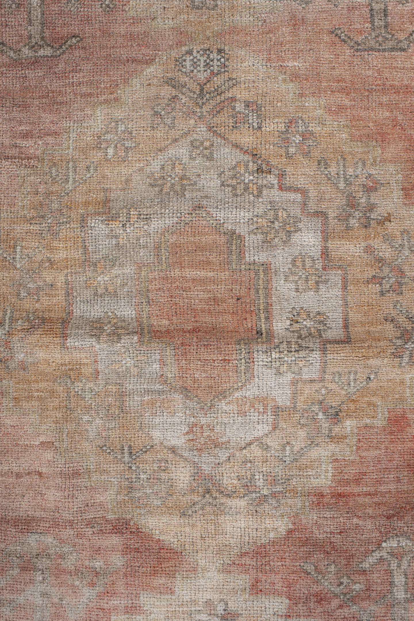 3' x 6' one-of-a-kind handmade antique Anatolian small size rug. Color palette: terra cotta, ivory, taupe, gray, rust