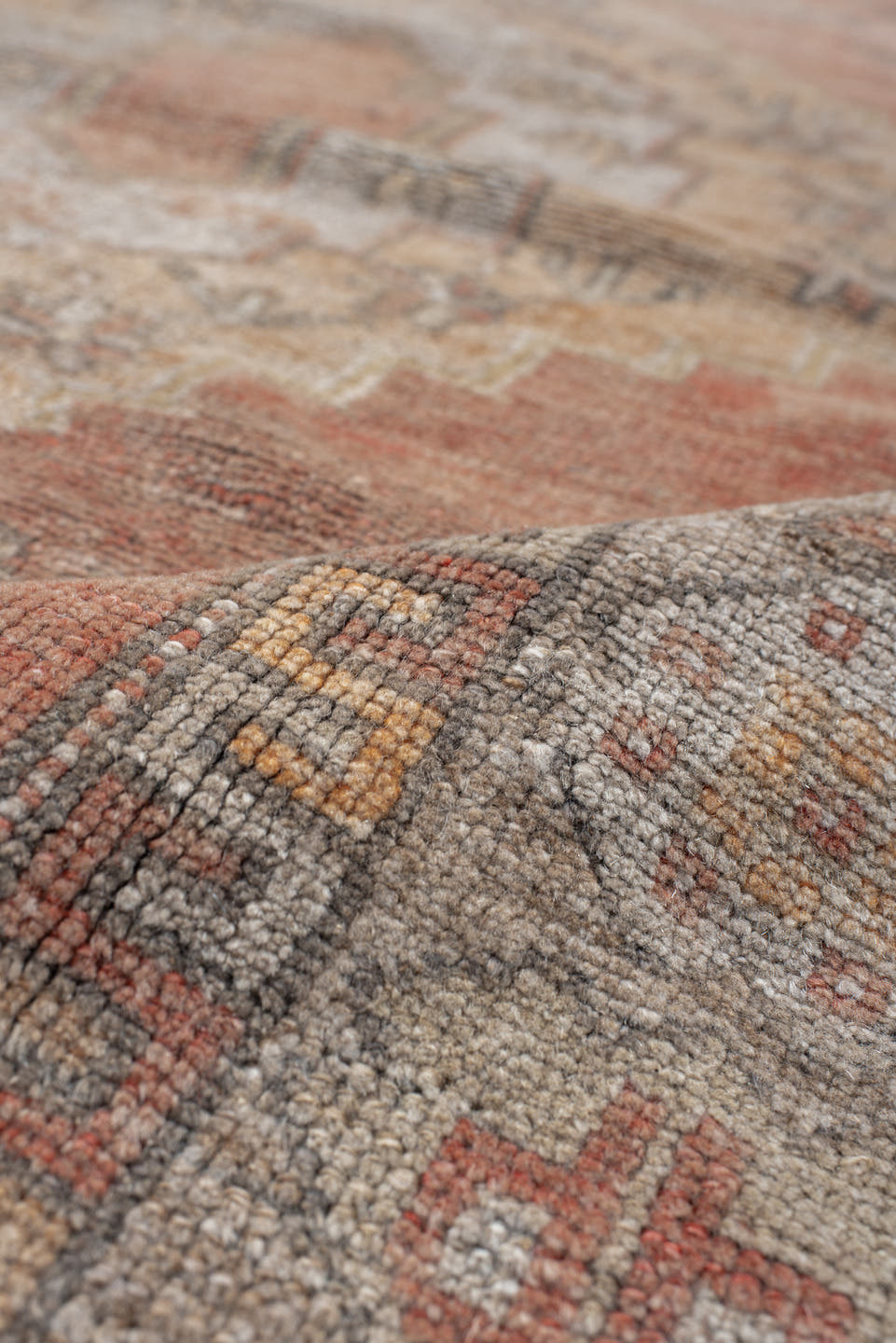 3' x 6' one-of-a-kind handmade antique Anatolian small size rug. Color palette: terra cotta, ivory, taupe, gray, rust