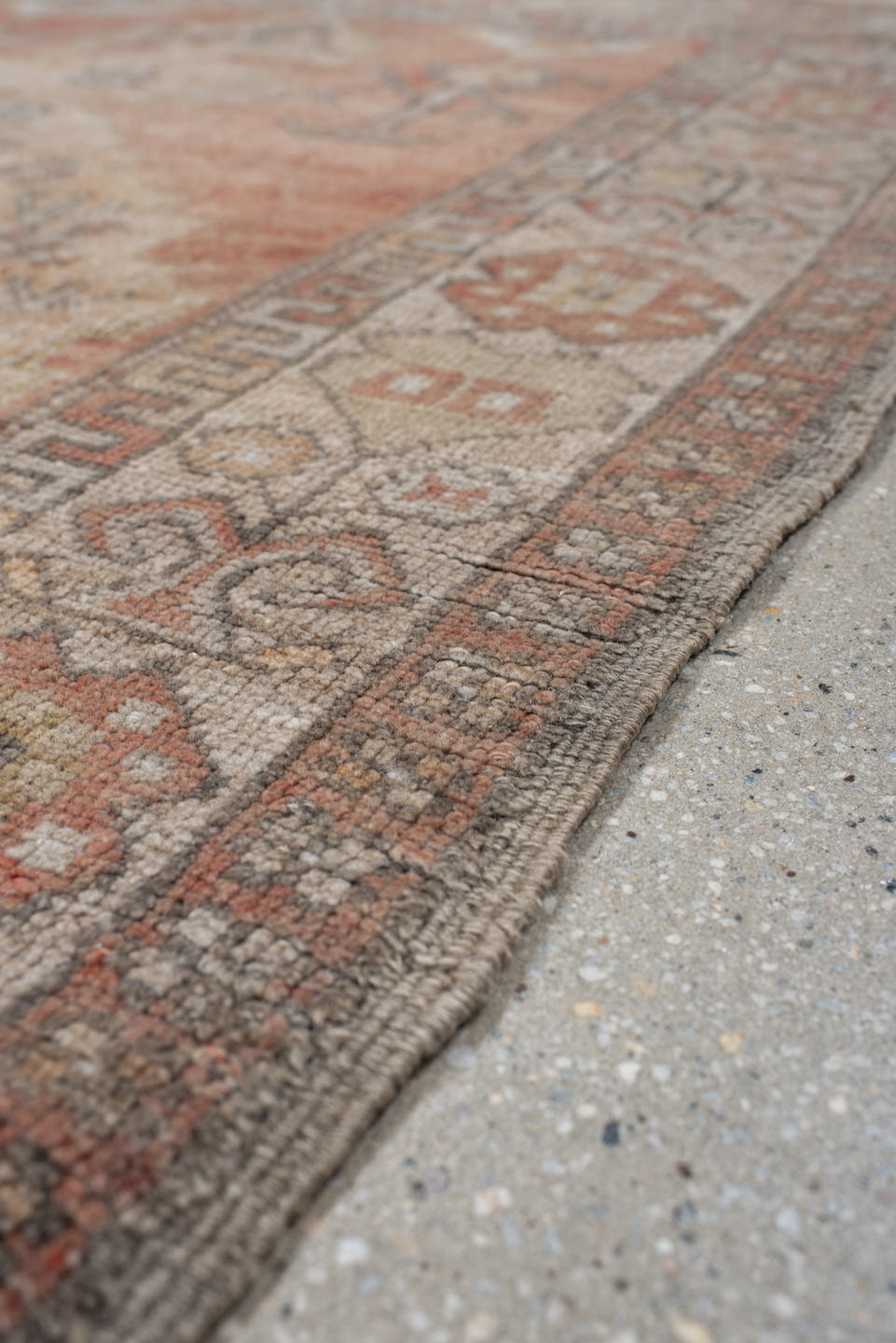 3' x 6' one-of-a-kind handmade antique Anatolian small size rug. Color palette: terra cotta, ivory, taupe, gray, rust