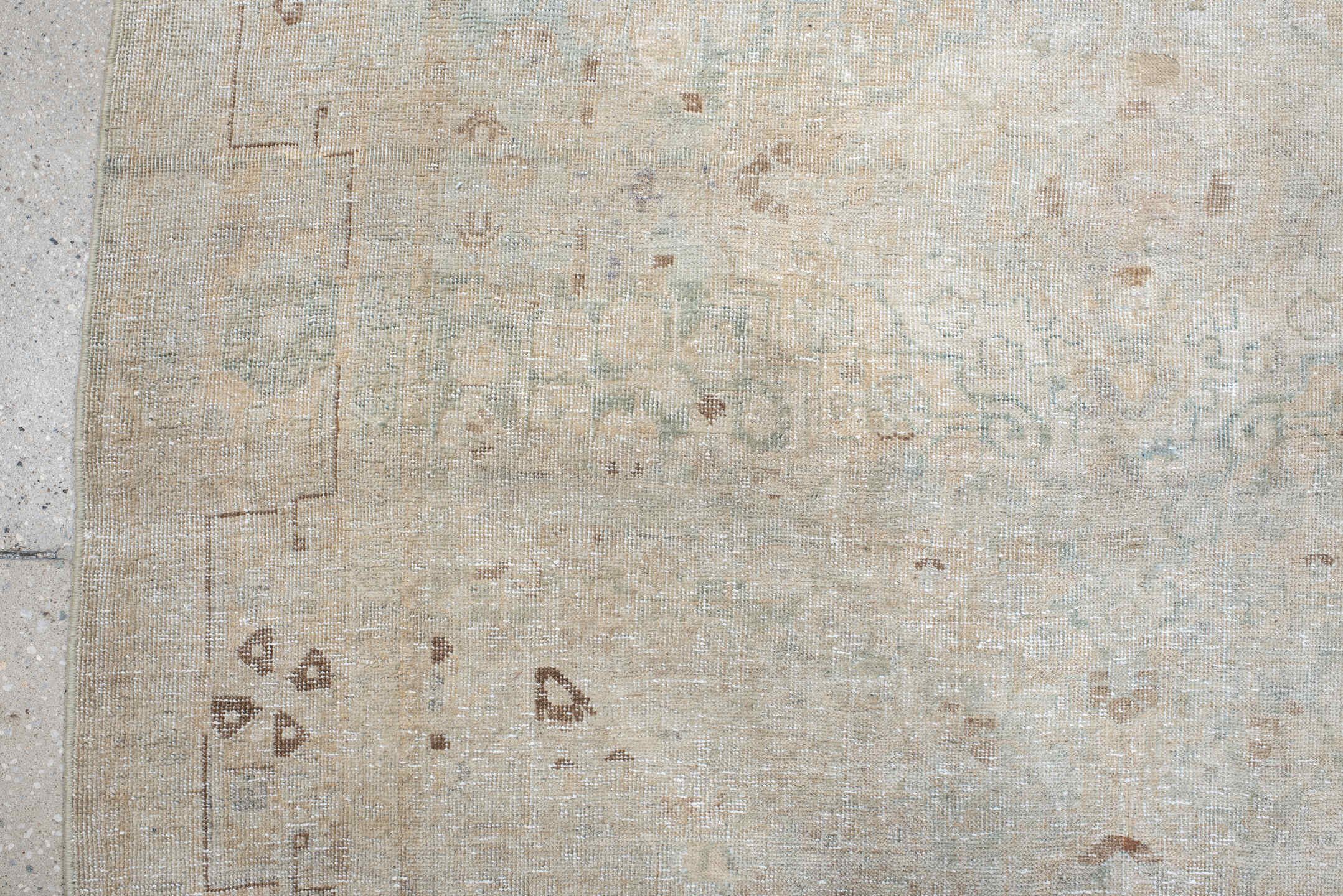4' x 6' one-of-a-kind handmade vintage Tabriz rug. Color palette: ivory, pale blue, beige, taupe, camel, light brown