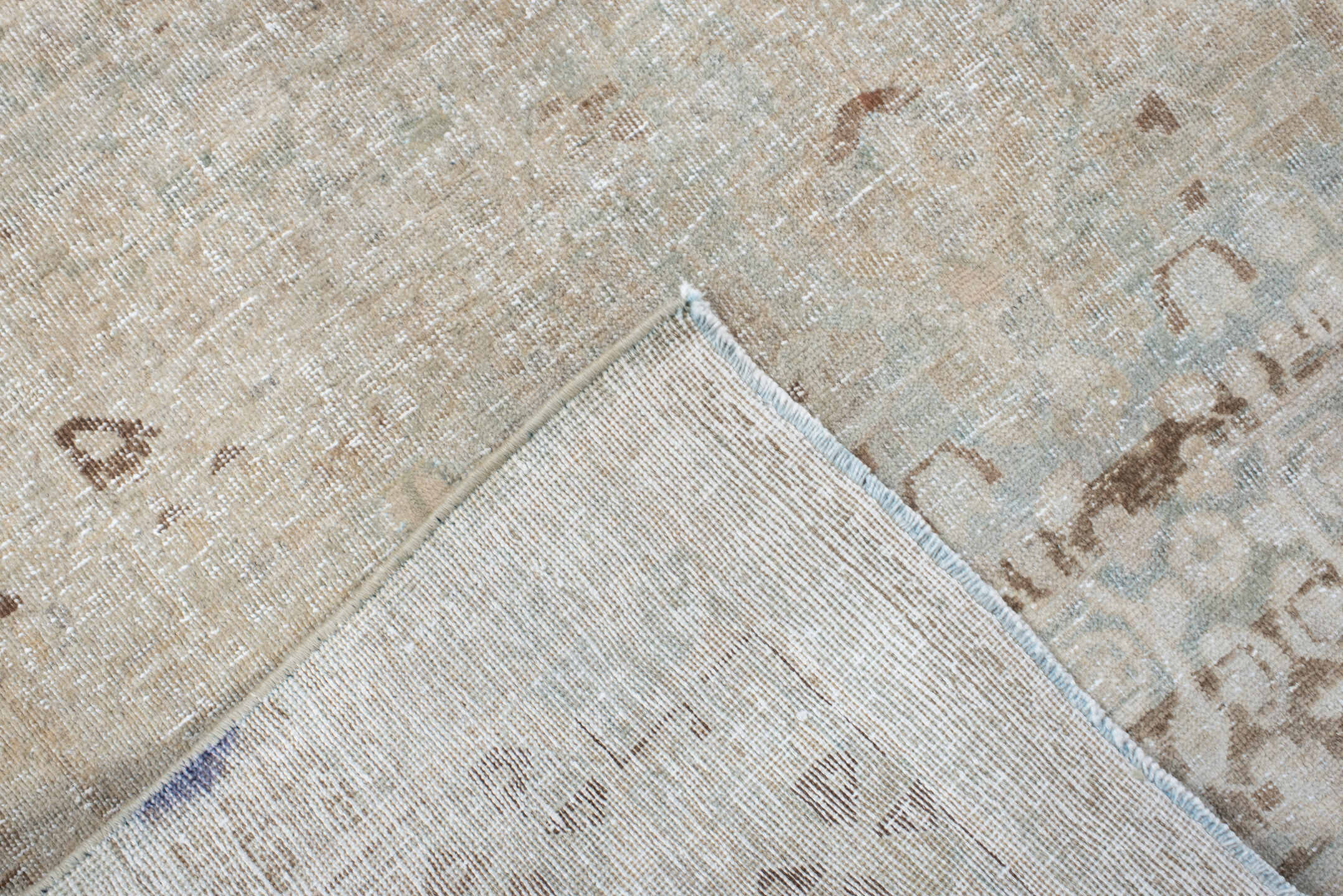 4' x 6' one-of-a-kind handmade vintage Tabriz rug. Color palette: ivory, pale blue, beige, taupe, camel, light brown