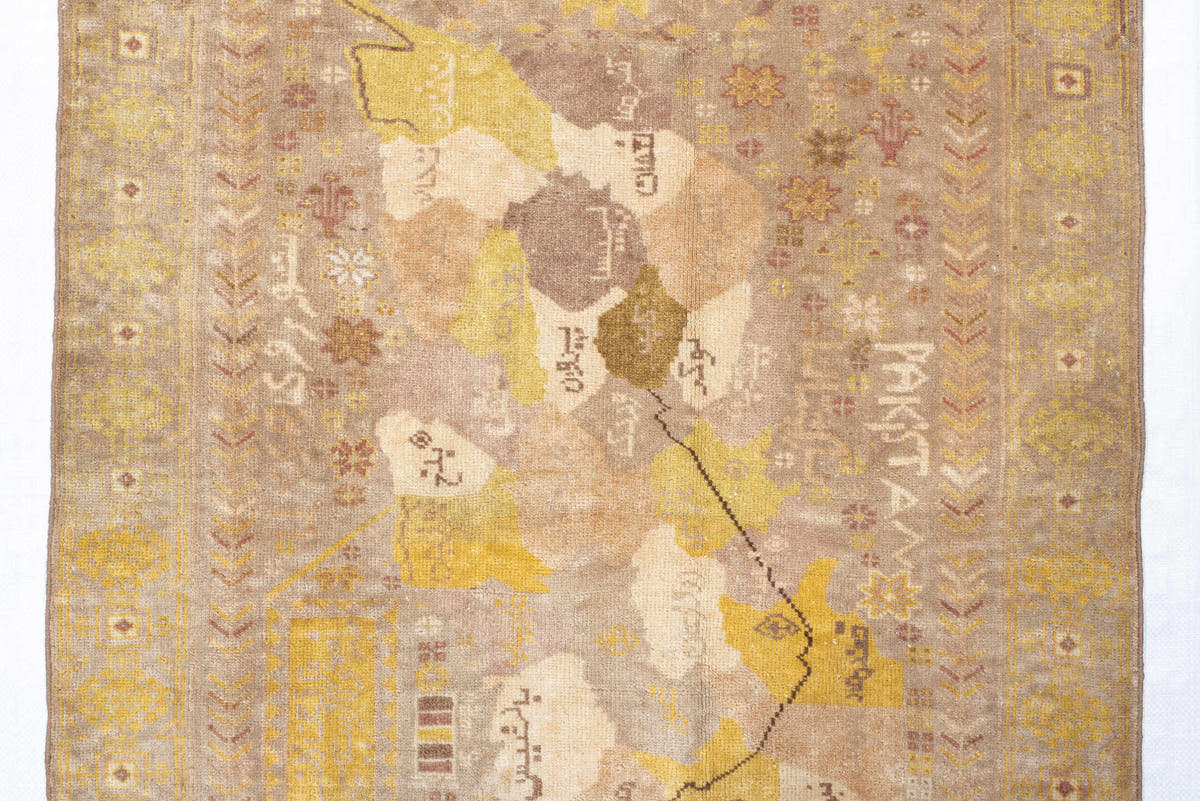 2' x 4' one-of-a-kind handmade vintage small size rug. Color palette: beige, ivory, gold, taupe, blush, camel, sage, rust
