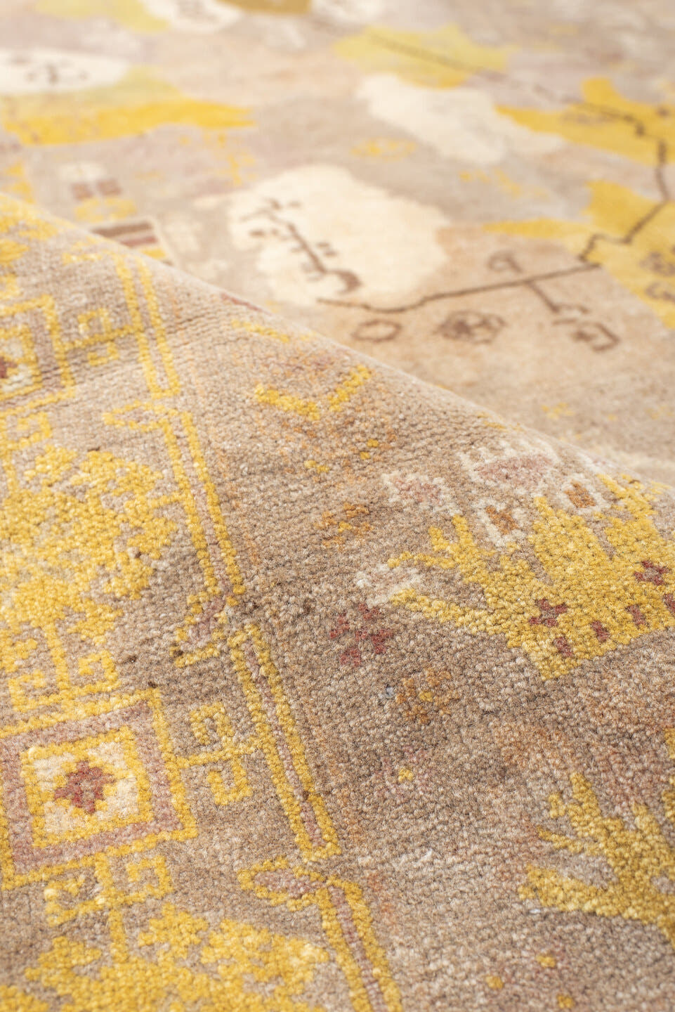 2' x 4' one-of-a-kind handmade vintage small size rug. Color palette: beige, ivory, gold, taupe, blush, camel, sage, rust