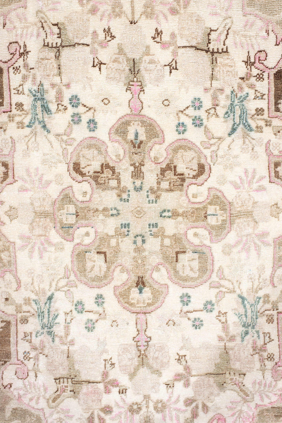 3' x 4' one-of-a-kind handmade antique Bidjar small size rug. Color palette: ivory, taupe, brown, blush, aqua, cream, beige
