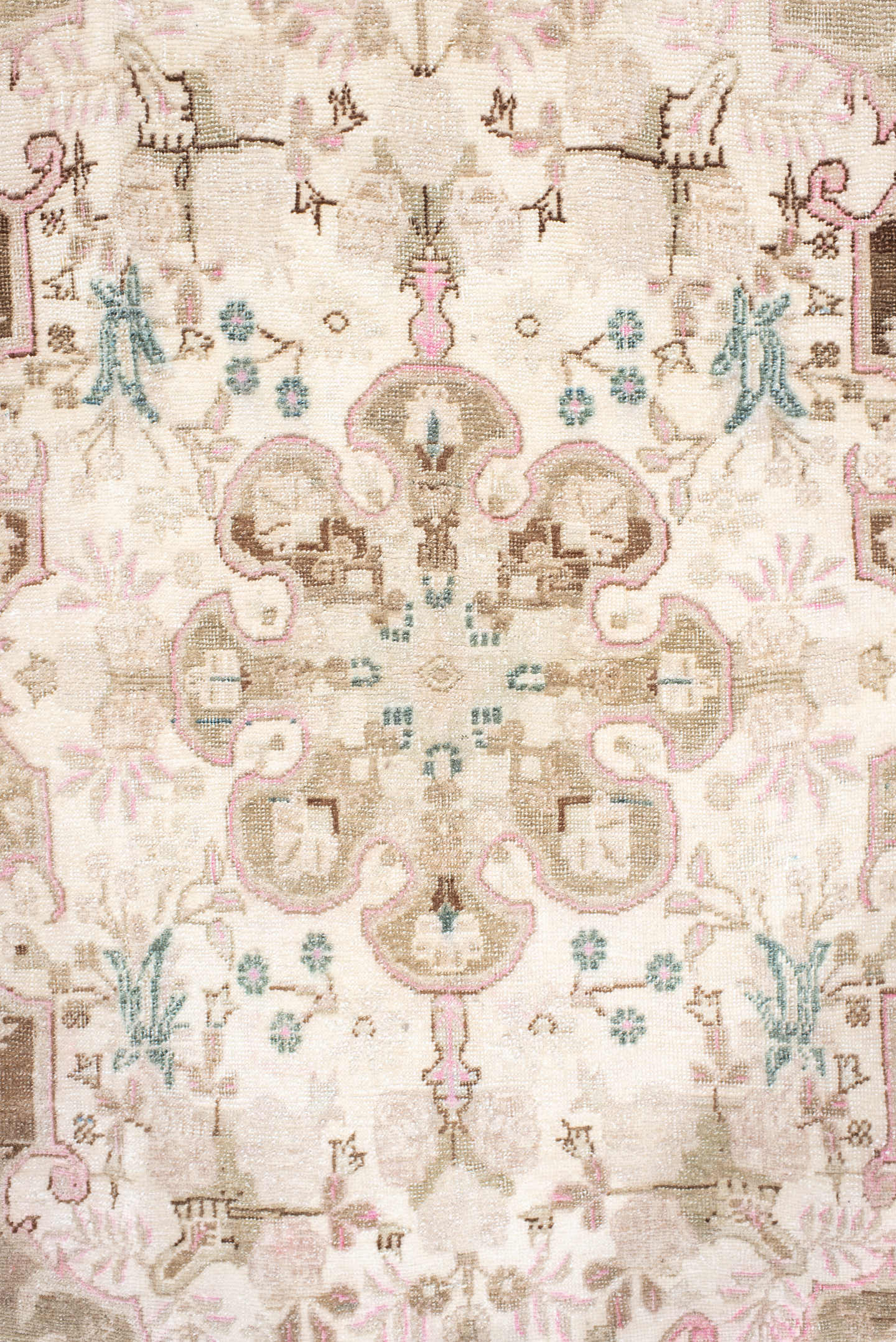 3' x 4' one-of-a-kind handmade antique Bidjar small size rug. Color palette: ivory, taupe, brown, blush, aqua, cream, beige
