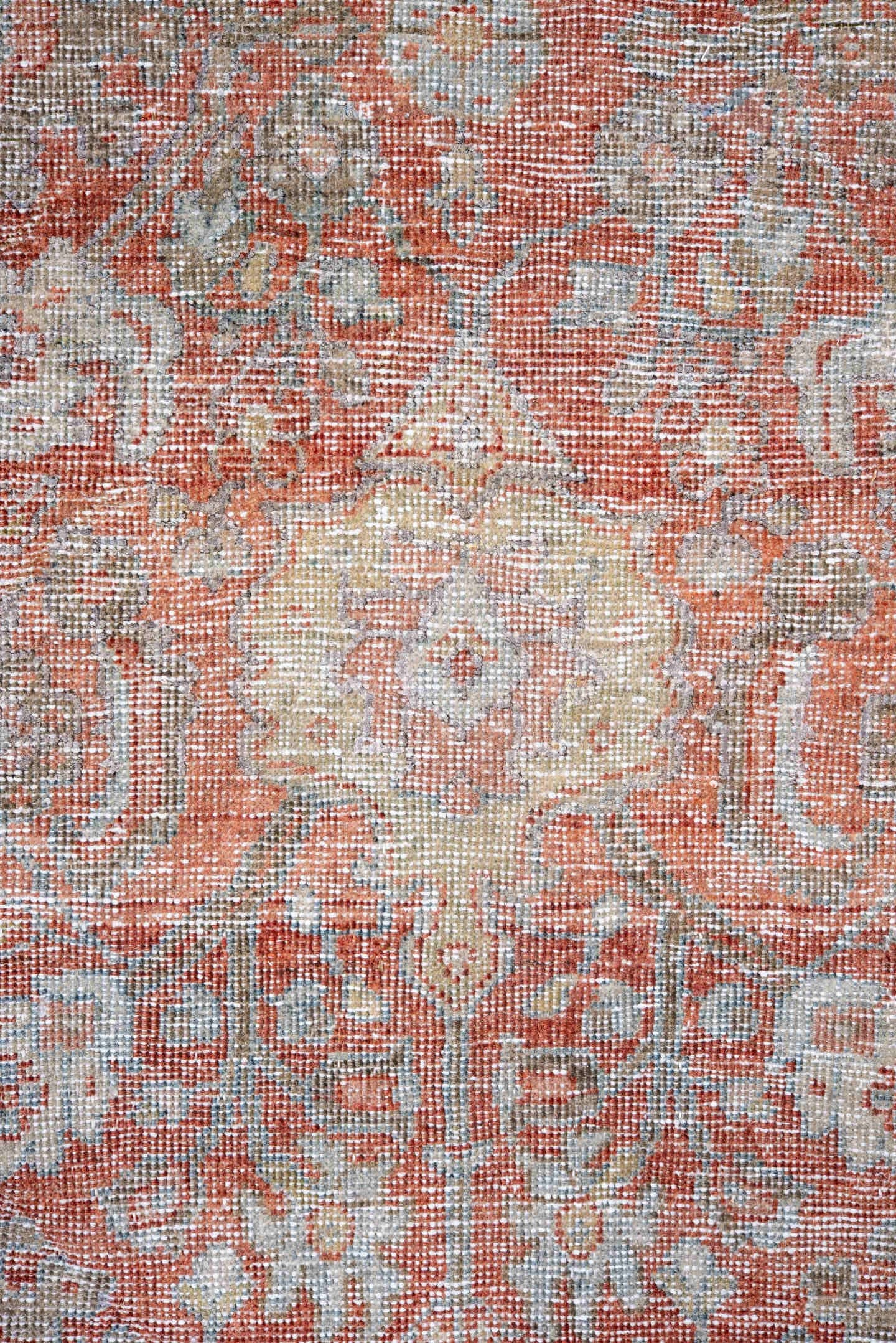 9' x 11' one-of-a-kind handmade vintage Mahal large size rug. Color palette: rust, pale blue, ivory, blush, taupe, sage