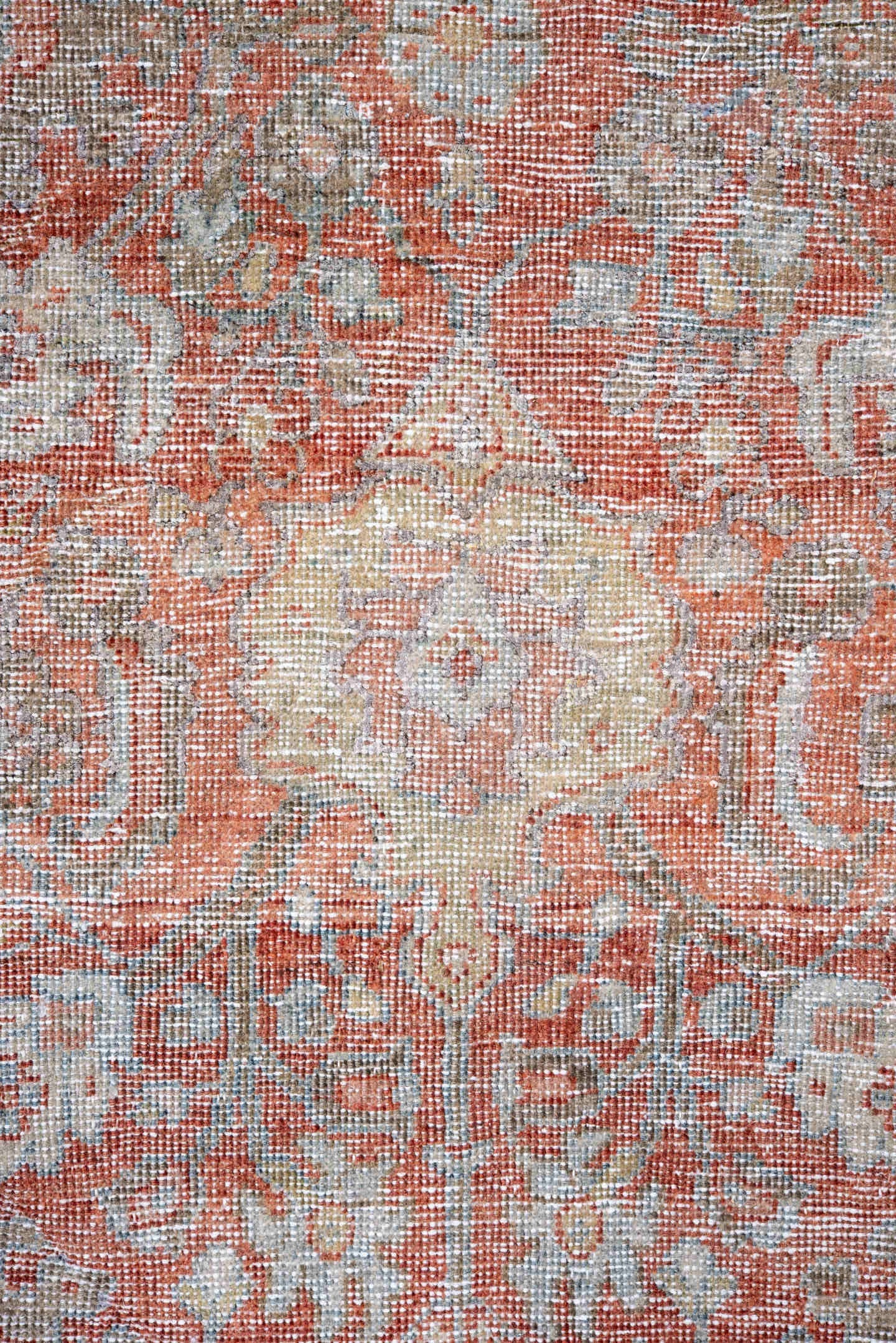 9' x 11' one-of-a-kind handmade vintage Mahal large size rug. Color palette: rust, pale blue, ivory, blush, taupe, sage