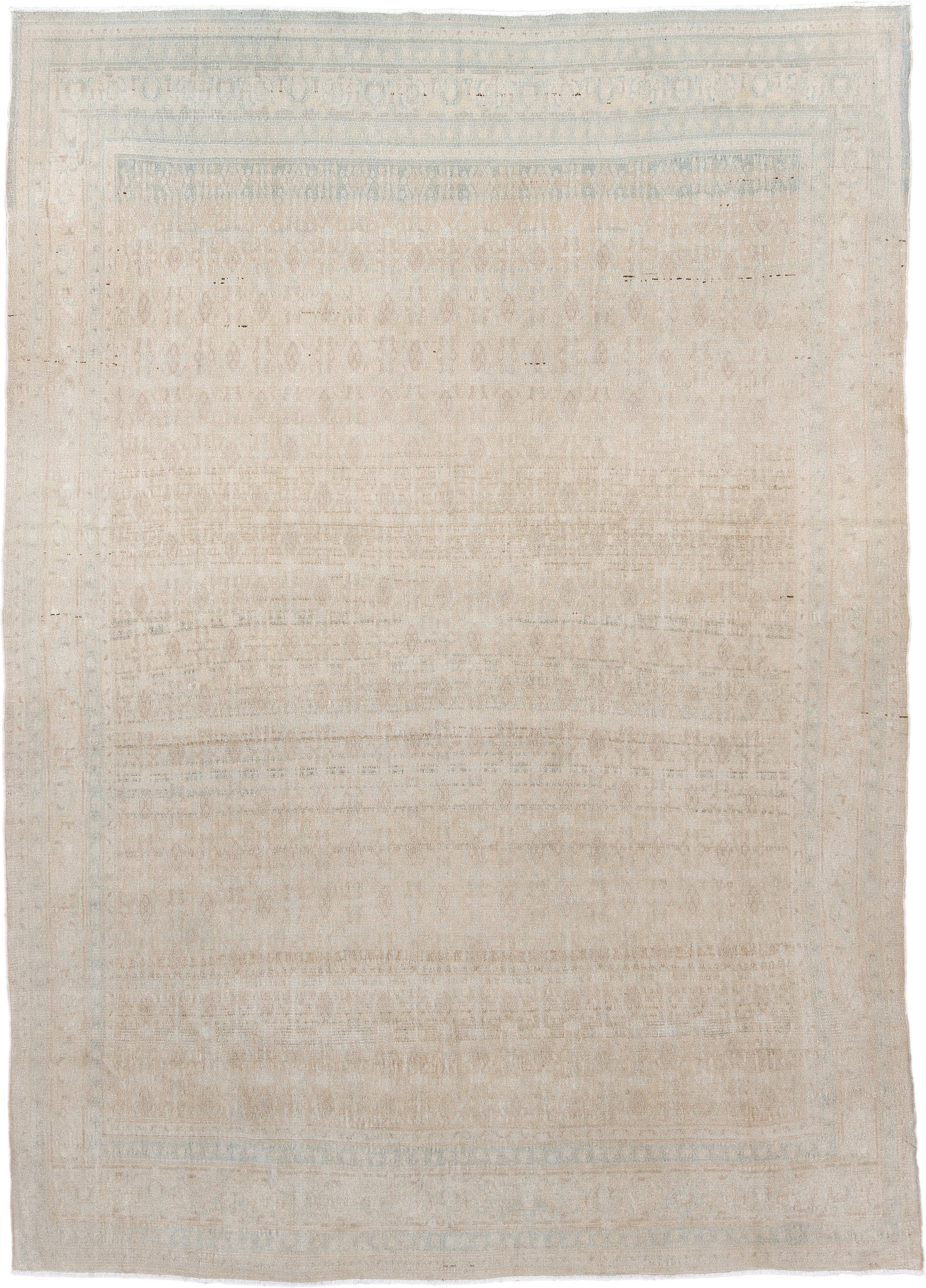 6' x 9' one-of-a-kind handmade vintage Malayer medium size rug. Color palette: ivory, pale blue, cream, beige, taupe