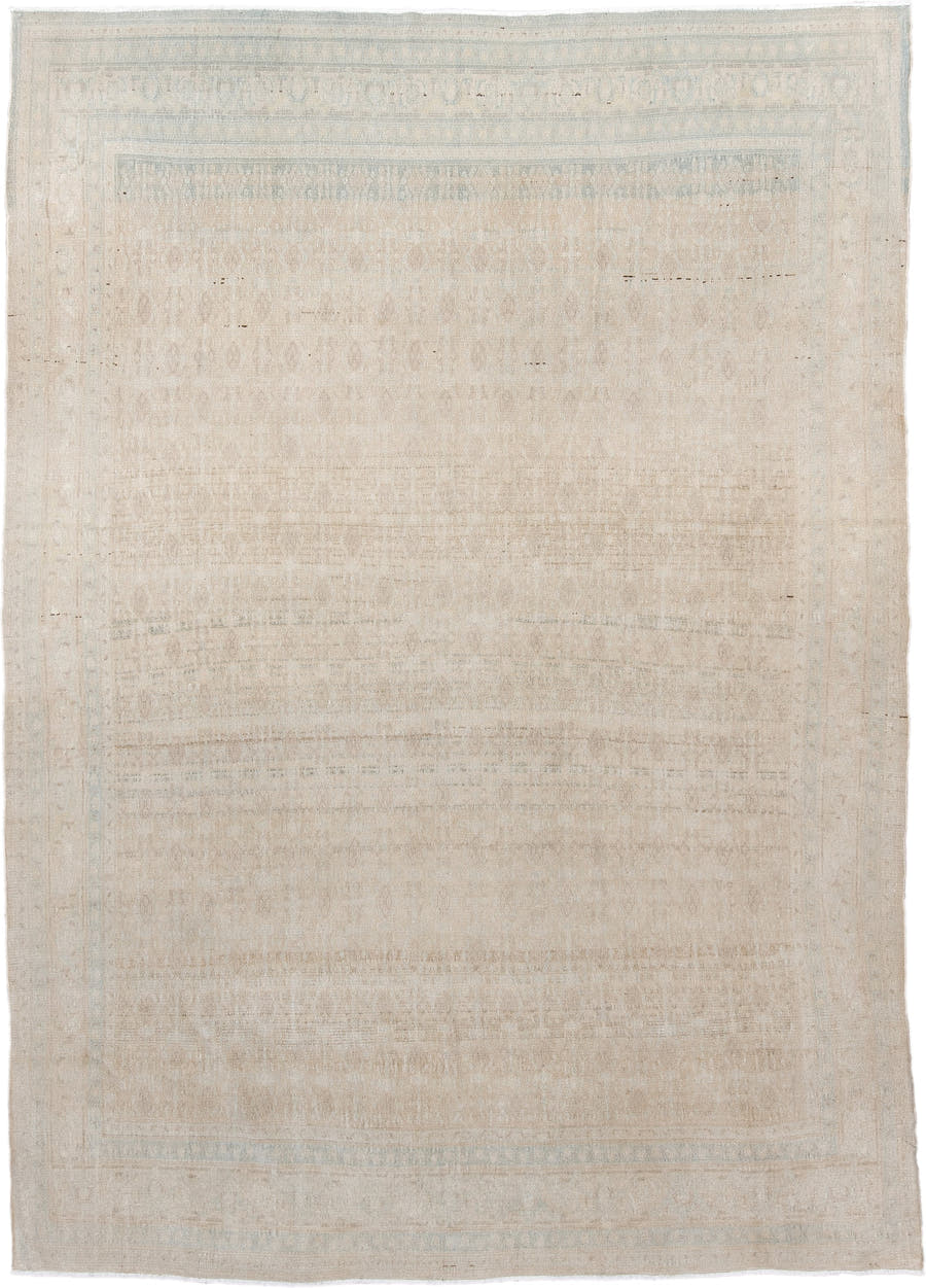 6' x 9' one-of-a-kind handmade vintage Malayer medium size rug. Color palette: ivory, pale blue, cream, beige, taupe