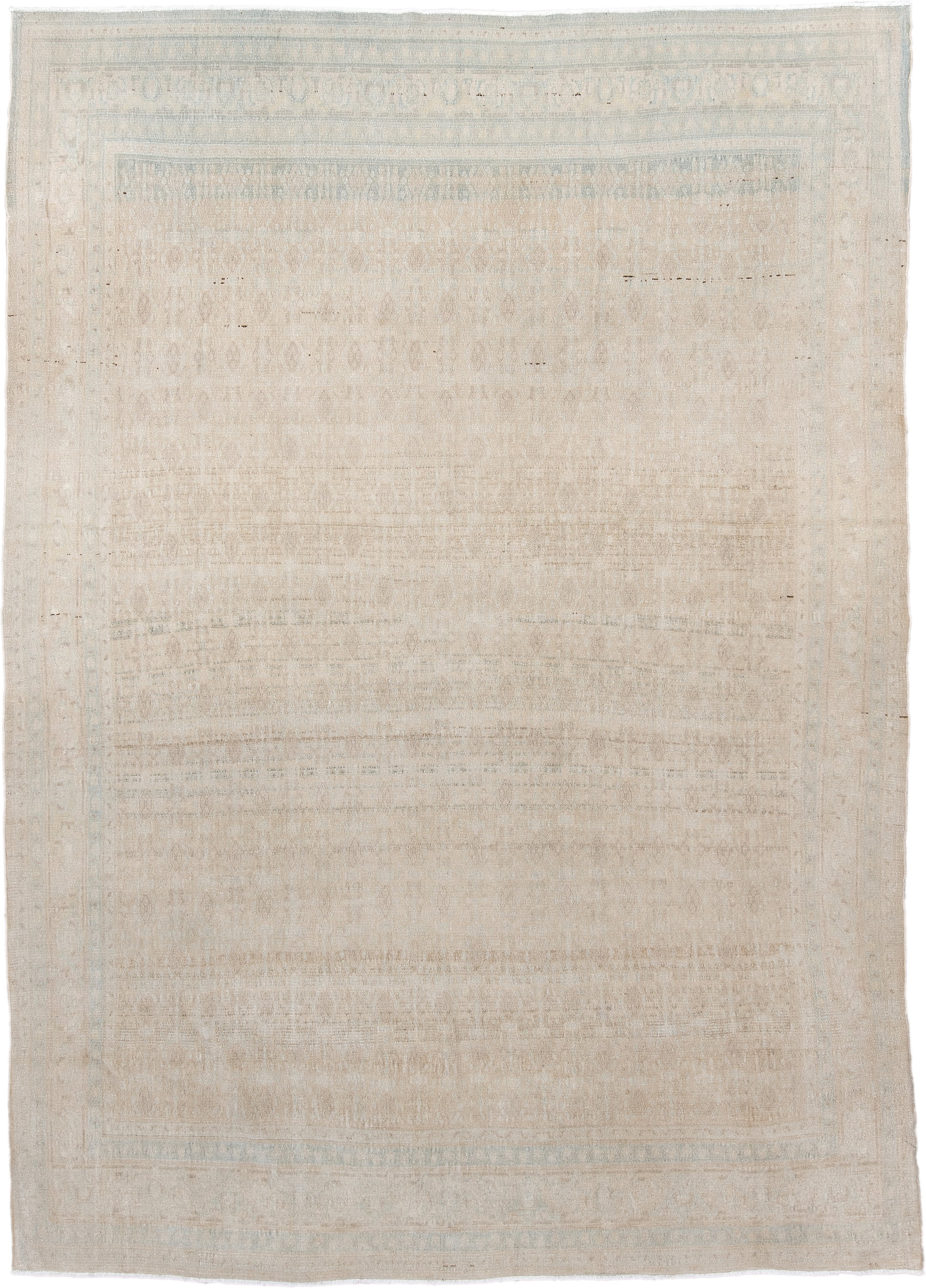 6' x 9' one-of-a-kind handmade vintage Malayer medium size rug. Color palette: ivory, pale blue, cream, beige, taupe