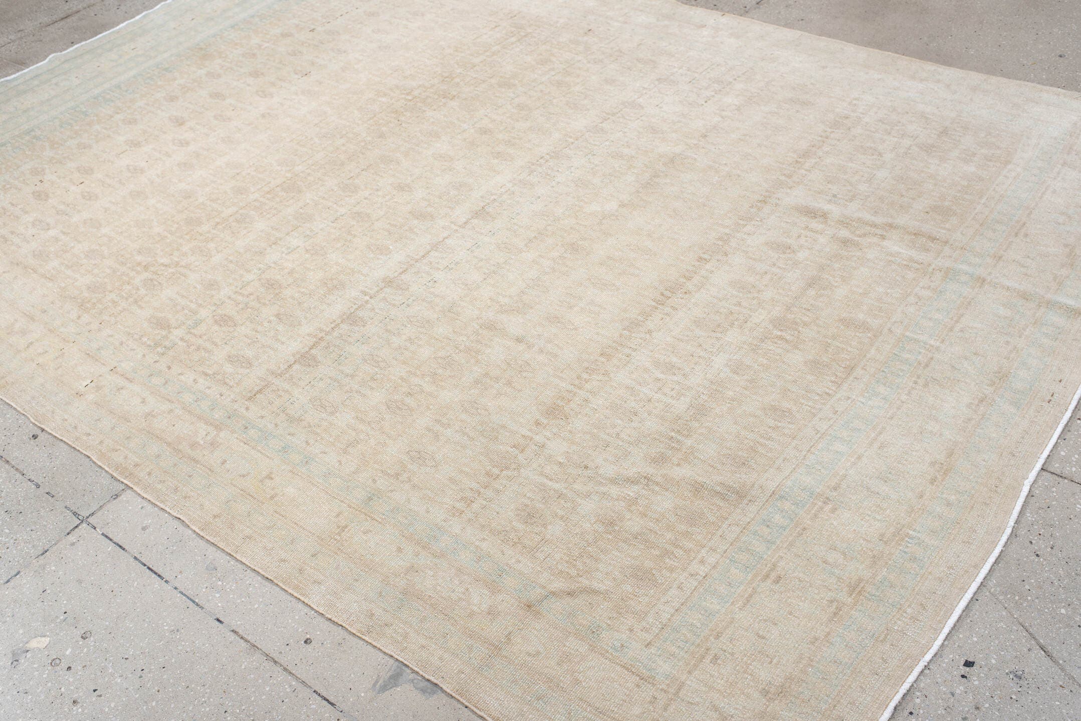 6' x 9' one-of-a-kind handmade vintage Malayer medium size rug. Color palette: ivory, pale blue, cream, beige, taupe