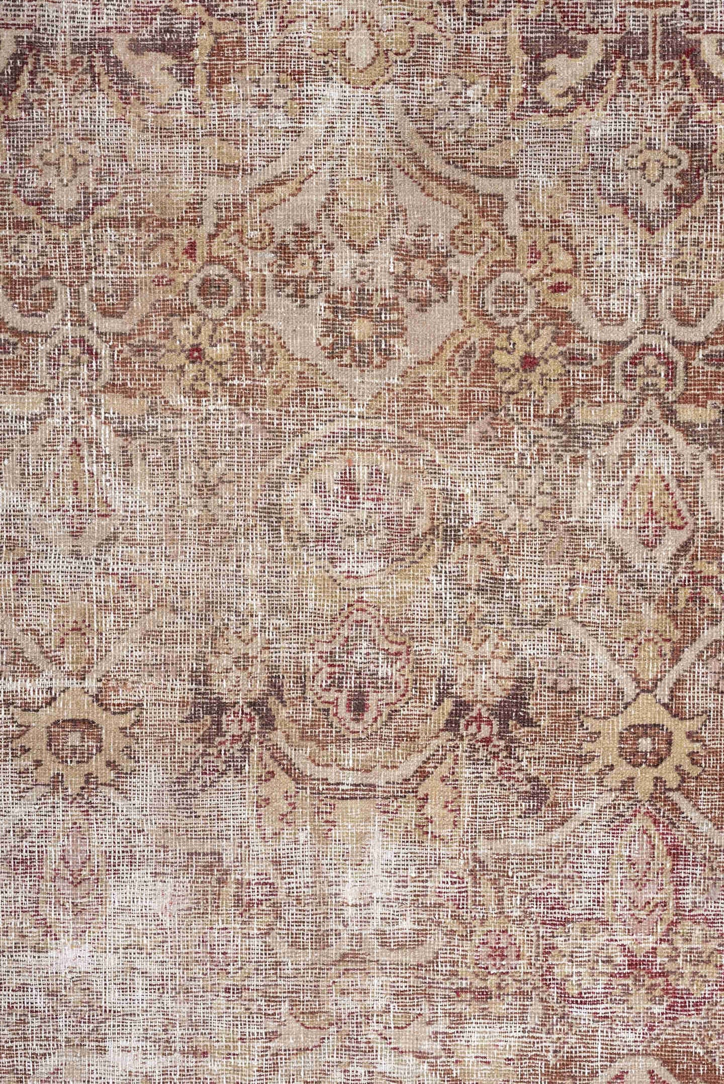 16' x 13' one-of-a-kind handmade vintage Amritzar oversize rug. Color palette: ivory, terra cotta, taupe, rose, camel